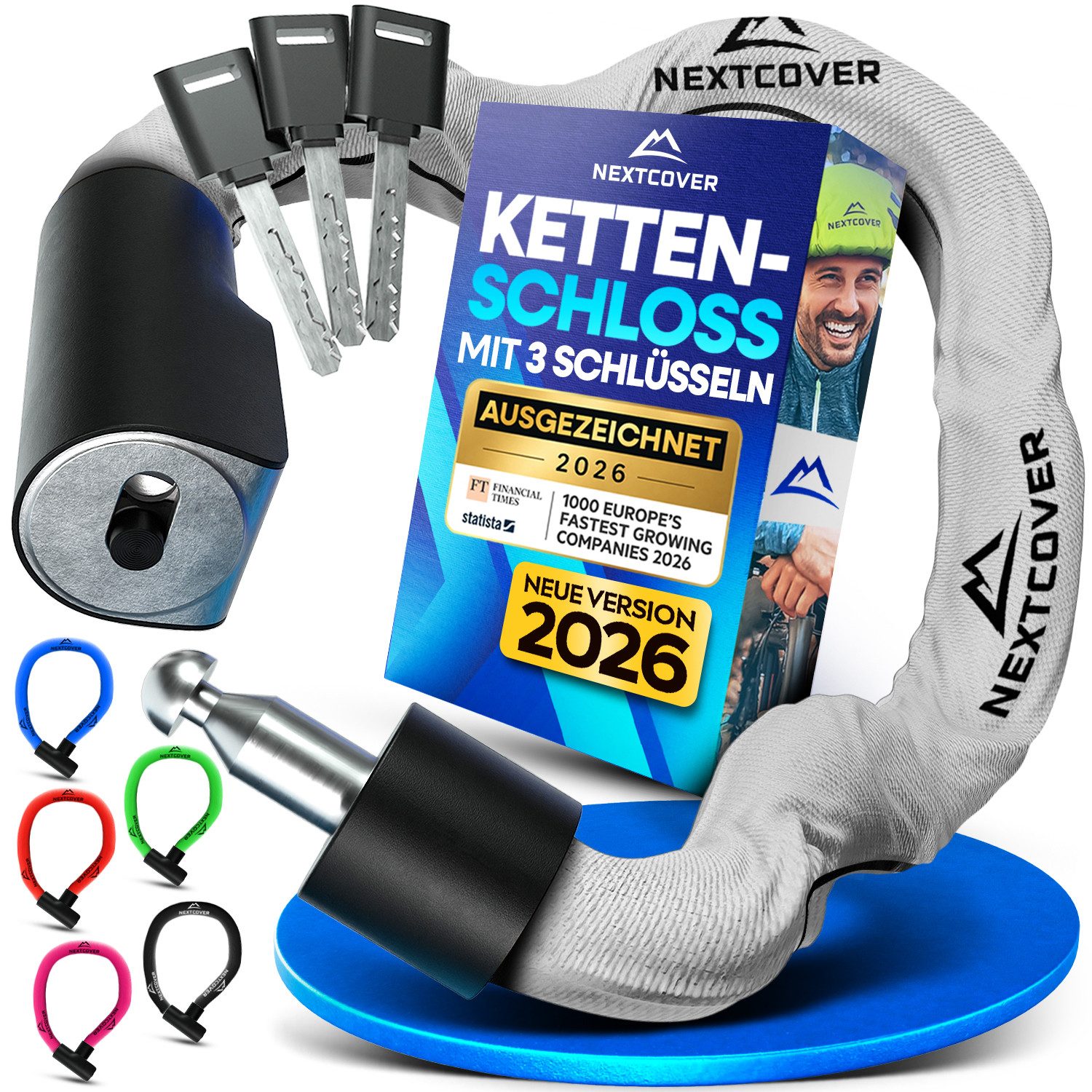 Nextcover Kettenschloss NEXTCOVER® Fahrradschloss LockOne mit Zahlencode oder Schlüssel
