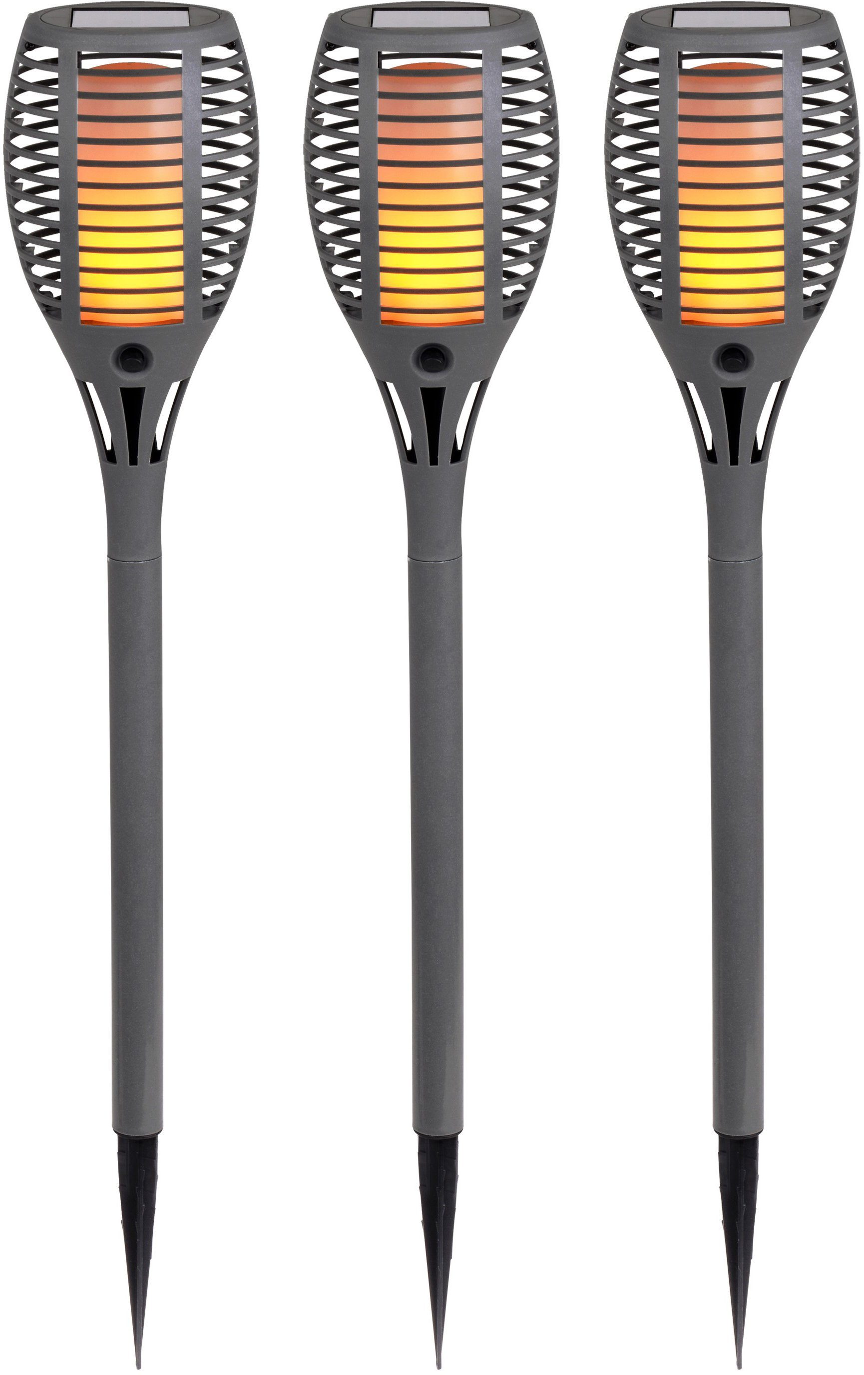 grau, Gartenfackel Flammeneffekt, 3er-Set, Fackel, Warmweiß, integriert, Kunststoff näve Leuchtdauer: Stunden, 8 LED LED fest