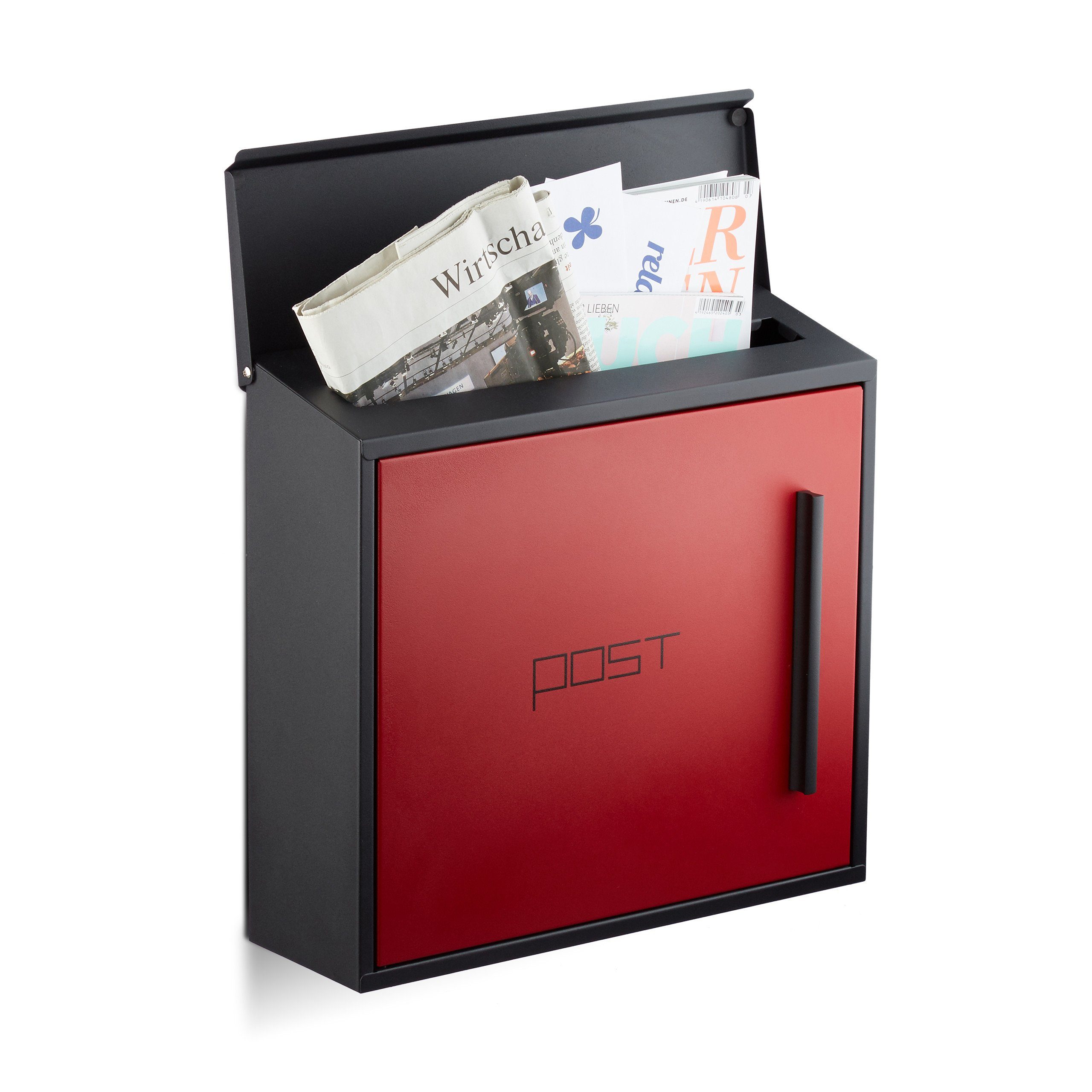 relaxdays Briefkasten mod, Schwarz-Rot günstig online kaufen