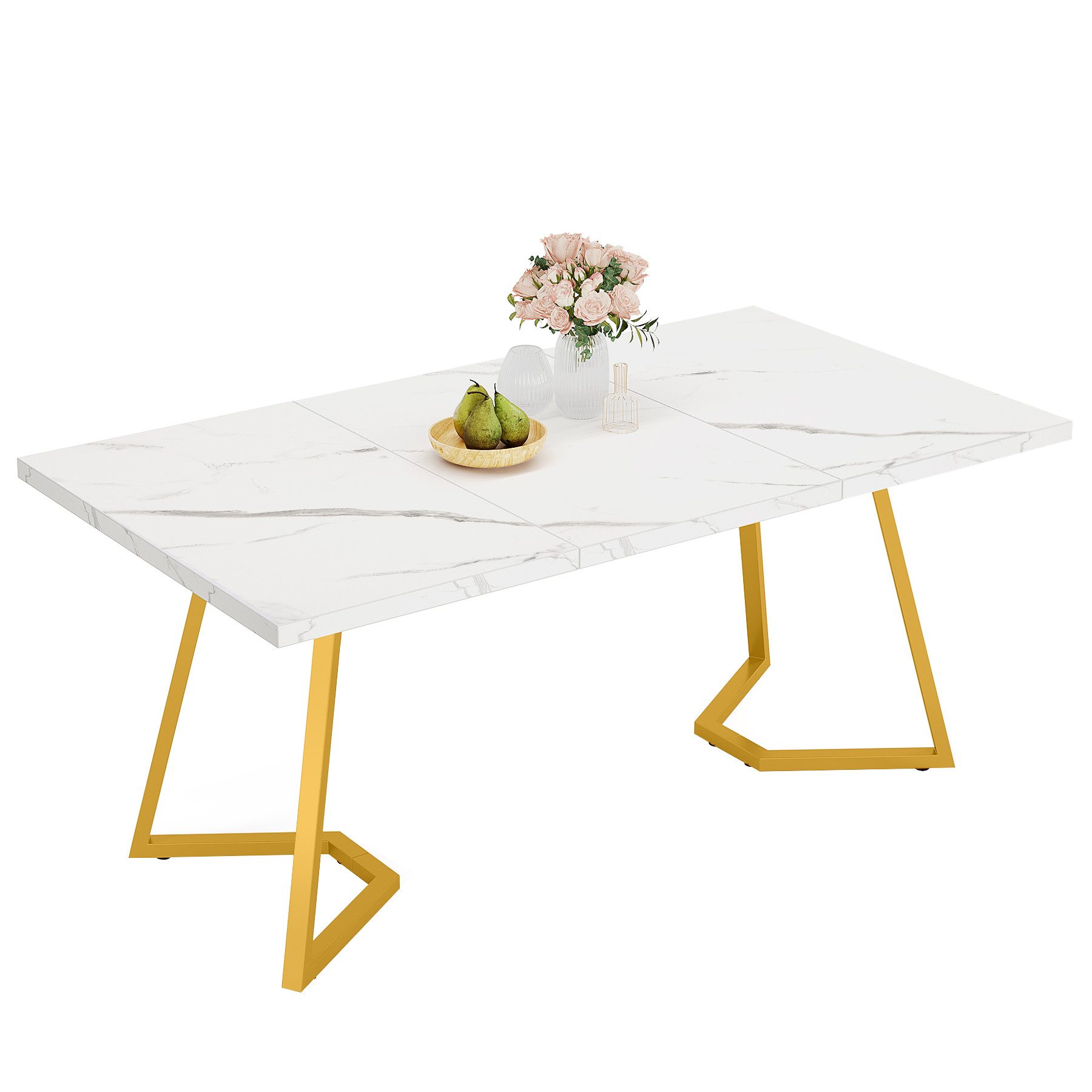 Tribesigns Esstisch 140 cm Esstisch mit Metallbeinen, kleiner Esszimmer-Küchentisch (1 x Esstisch 1 x Zubehörpaket 1 x Anleitung), künstlicher Marmor für 4-6 Personen