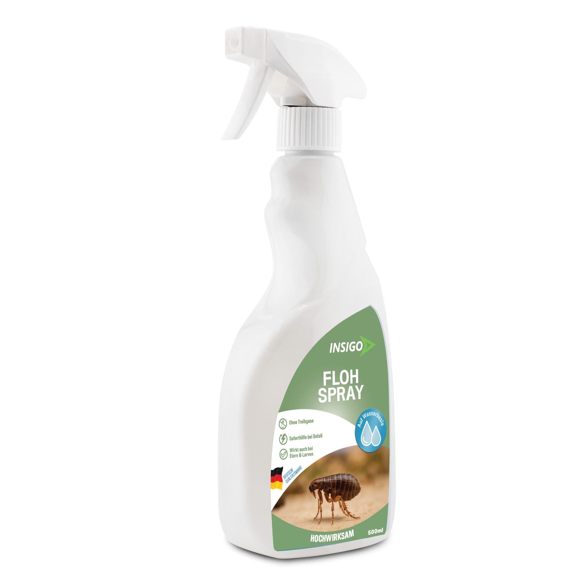 INSIGO Insektenspray Anti Floh-Spray Floh-Mittel Ungezieferspray, 0.5 l, biozidfreie Formel, auf Wasserbasis, geruchsarm, brennt / ätzt nicht