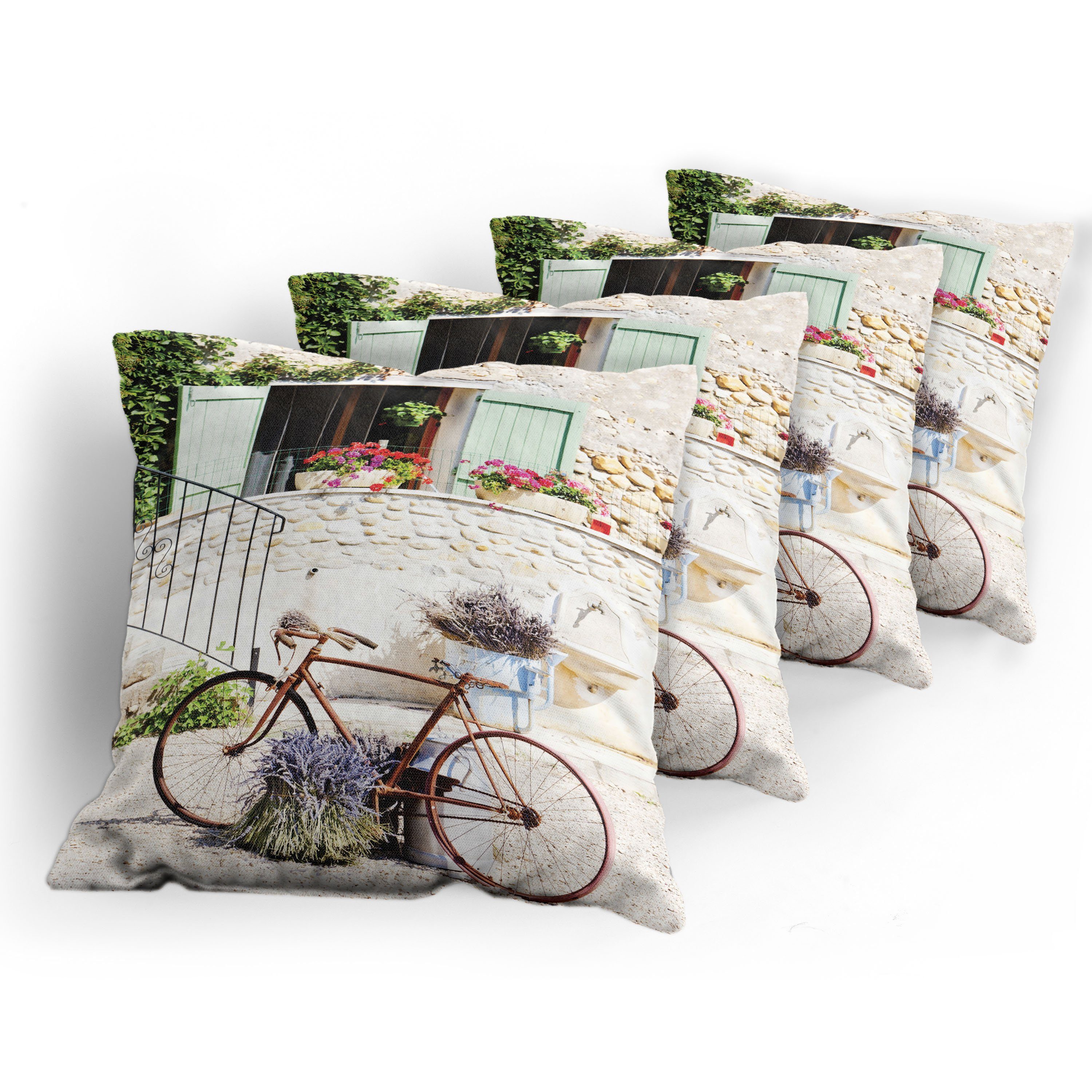 Kissenbezüge Accent Modern Doppelseitiger Digitaldruck, Abakuhaus (4 Stück), Fahrrad-Blumen-Land Rustikal