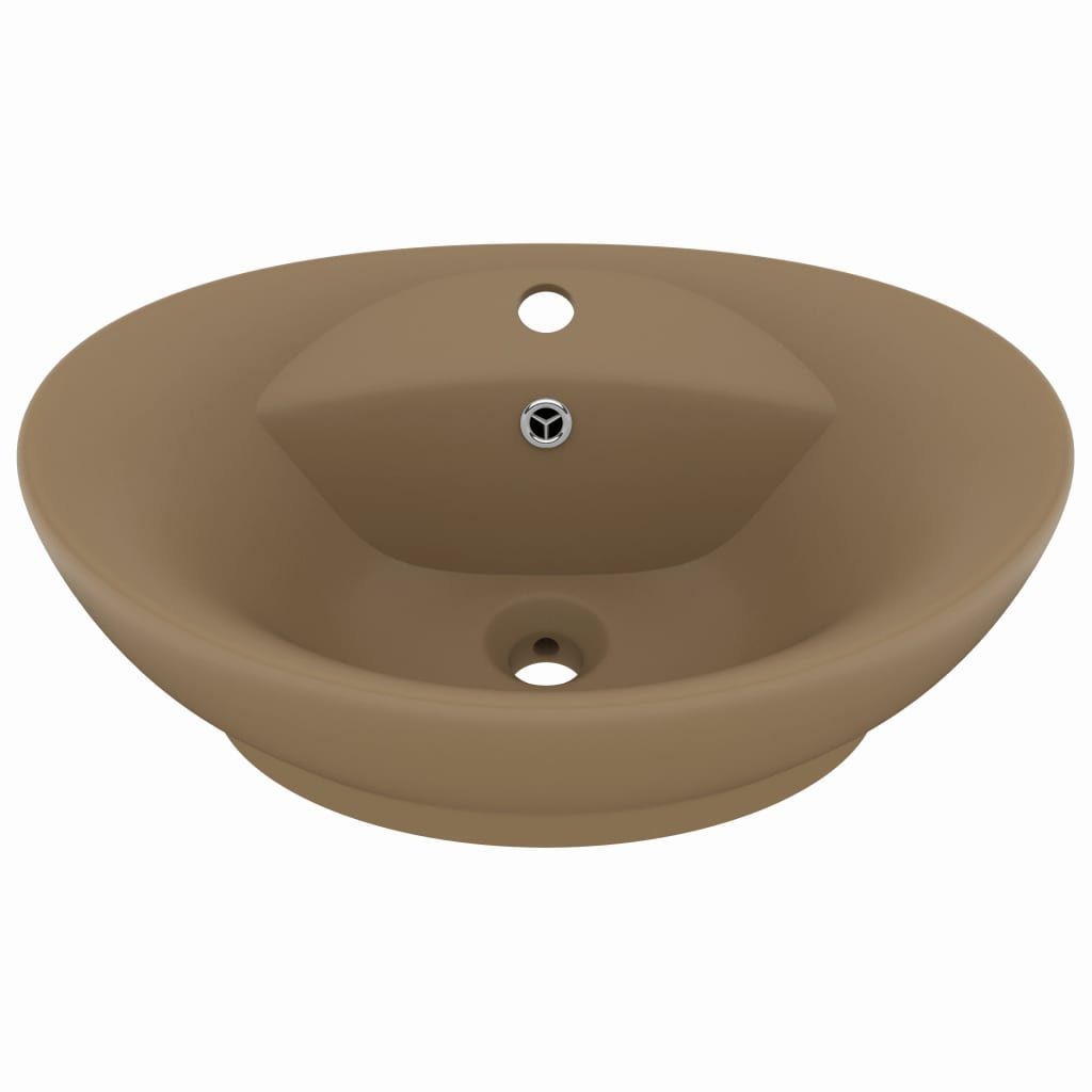 vidaXL Waschbecken Luxus-Waschbecken Überlauf Oval Matt Creme 58,5x39cm Keramik