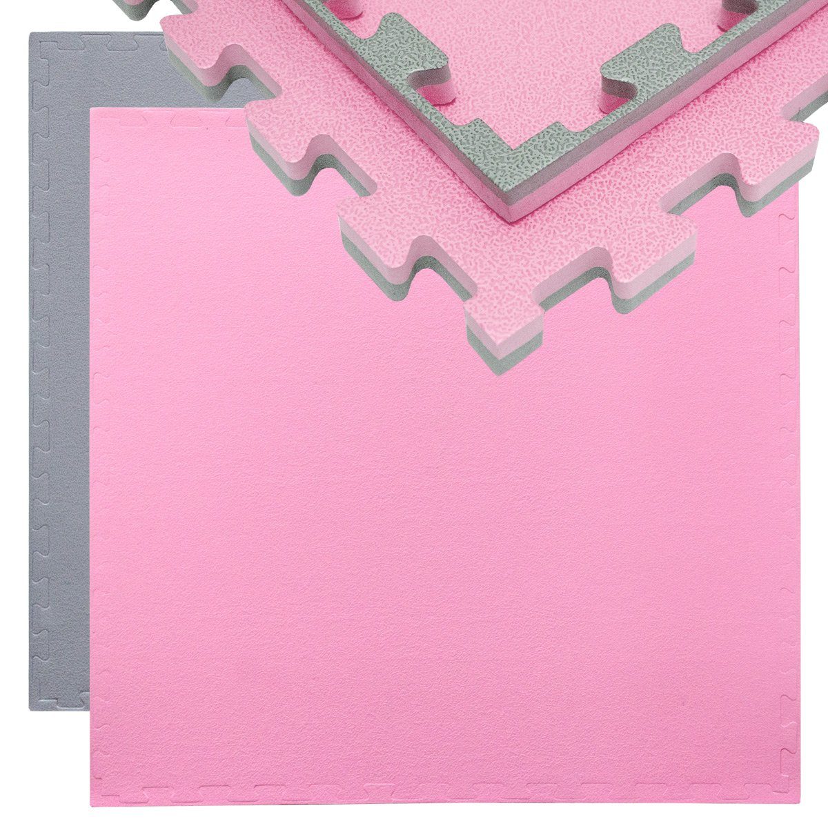 eyepower Fitnessmatte Trainingsmatte Puzzlematte Sportmatte 90x90x2cm, Matte + Rand Grau Pink