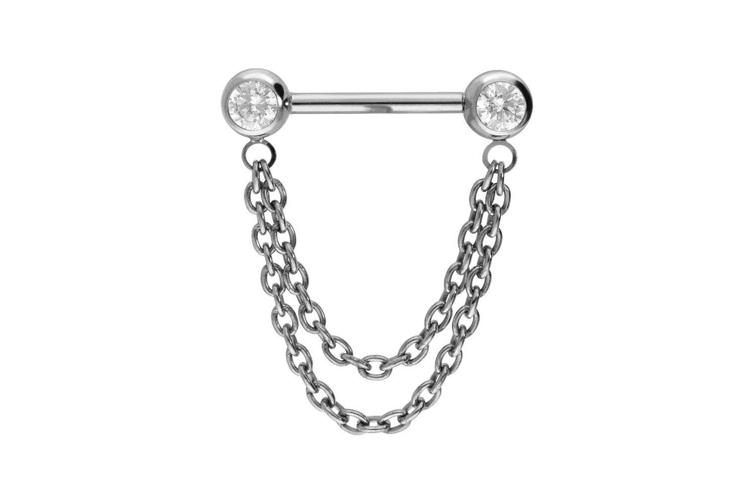 PIERCINGLINE Brustwarzenpiercing Titan Barbell mit Push Fit 2 KETTEN + KRISTALLE (Barbells, 1-tlg)