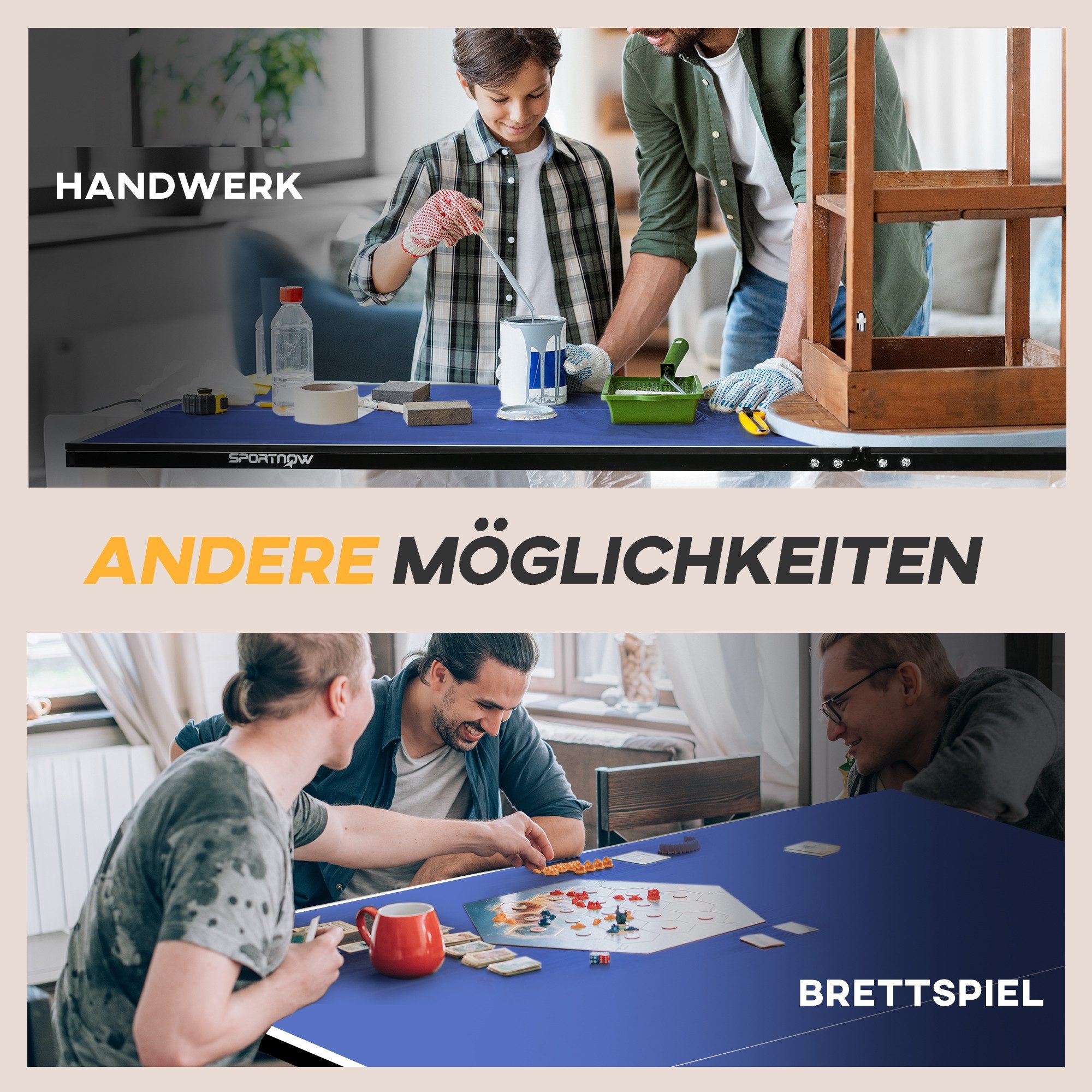 SPORTNOW Tischtennisplatte Tischtennisspiel-Set mit Netz, 2 Tischtennisschlägern und 3 Bällen (Tischtennistisch, 1-tlg., mit Rollen), 274 x 152,5 x 76, Blau