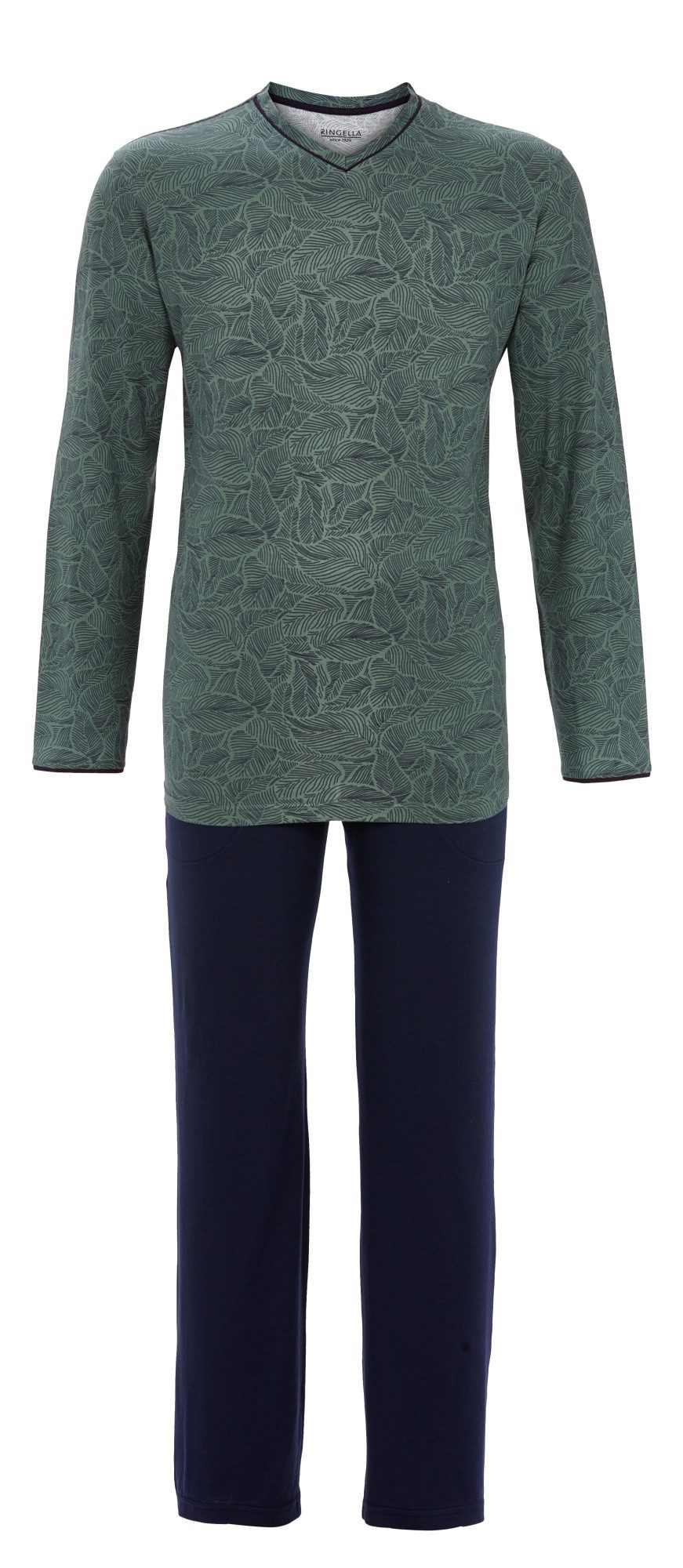 Ringella Pyjama mit V-Ausschnitt und fein gemustertem Oberteil mit Kontrast günstig online kaufen