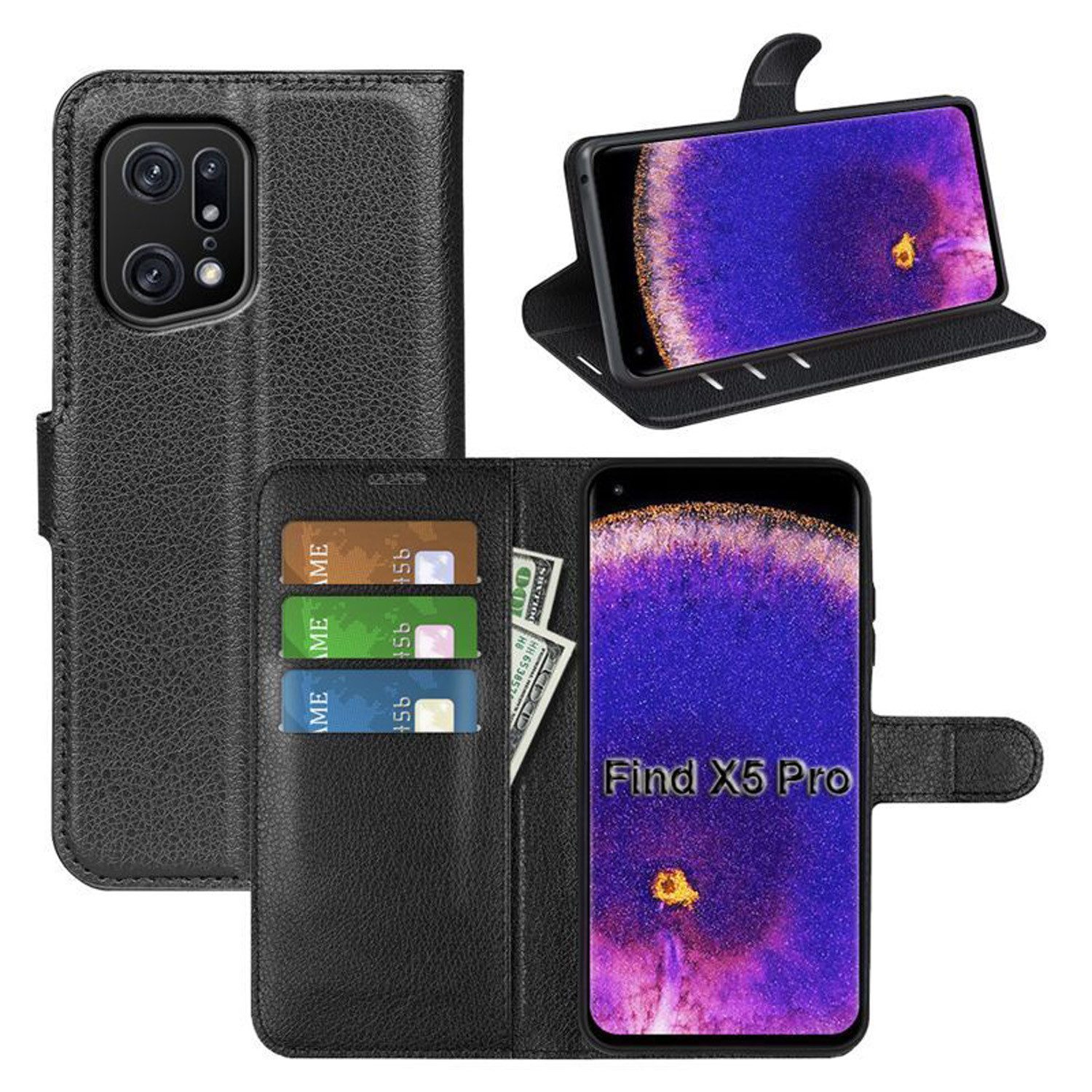 betterfon Handyhülle Handytasche für Oppo Find X5 Pro Klapphülle Flip Case Schwarz