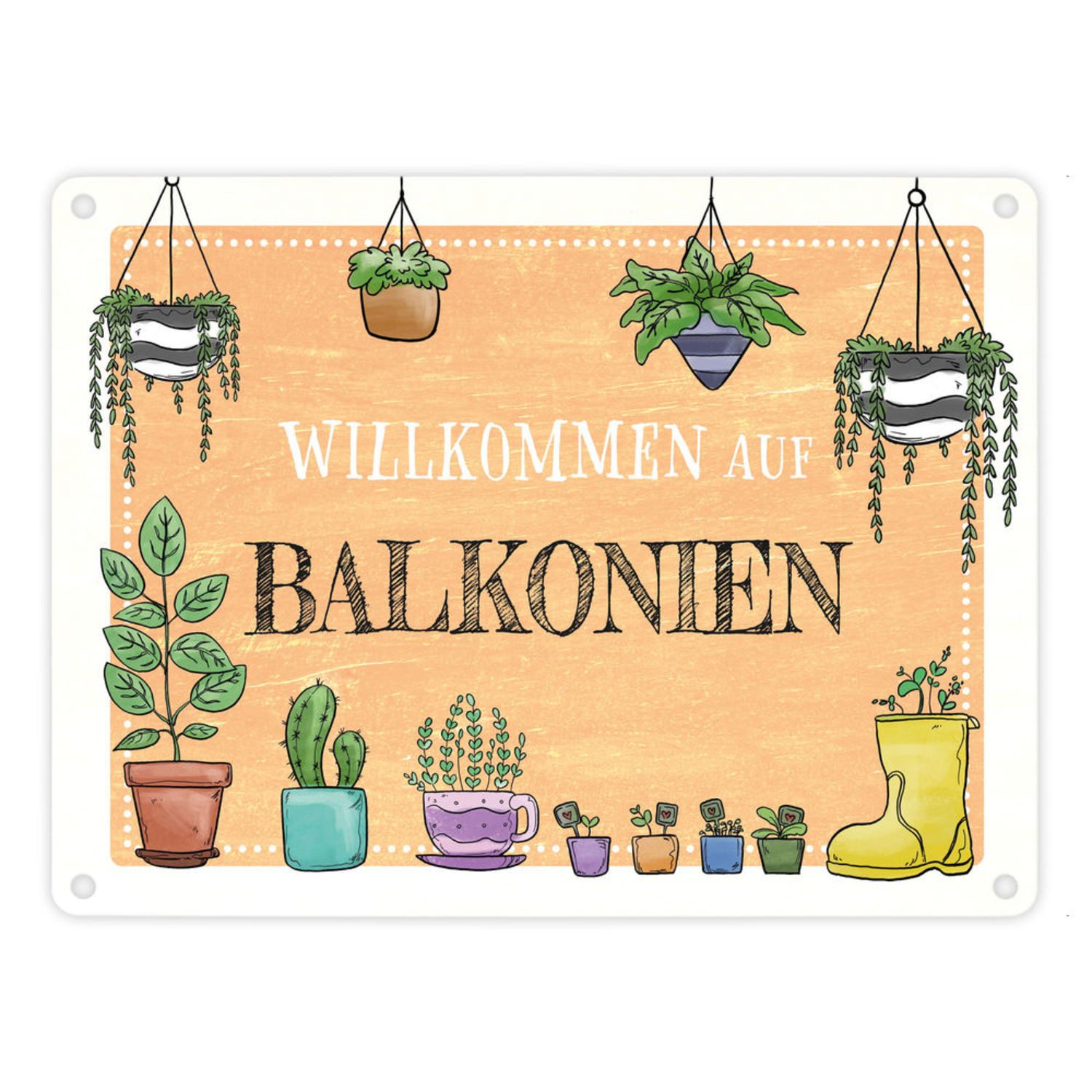 Metallschild Willkommen auf Balkonien Metallschild in 15x20 cm in gelb