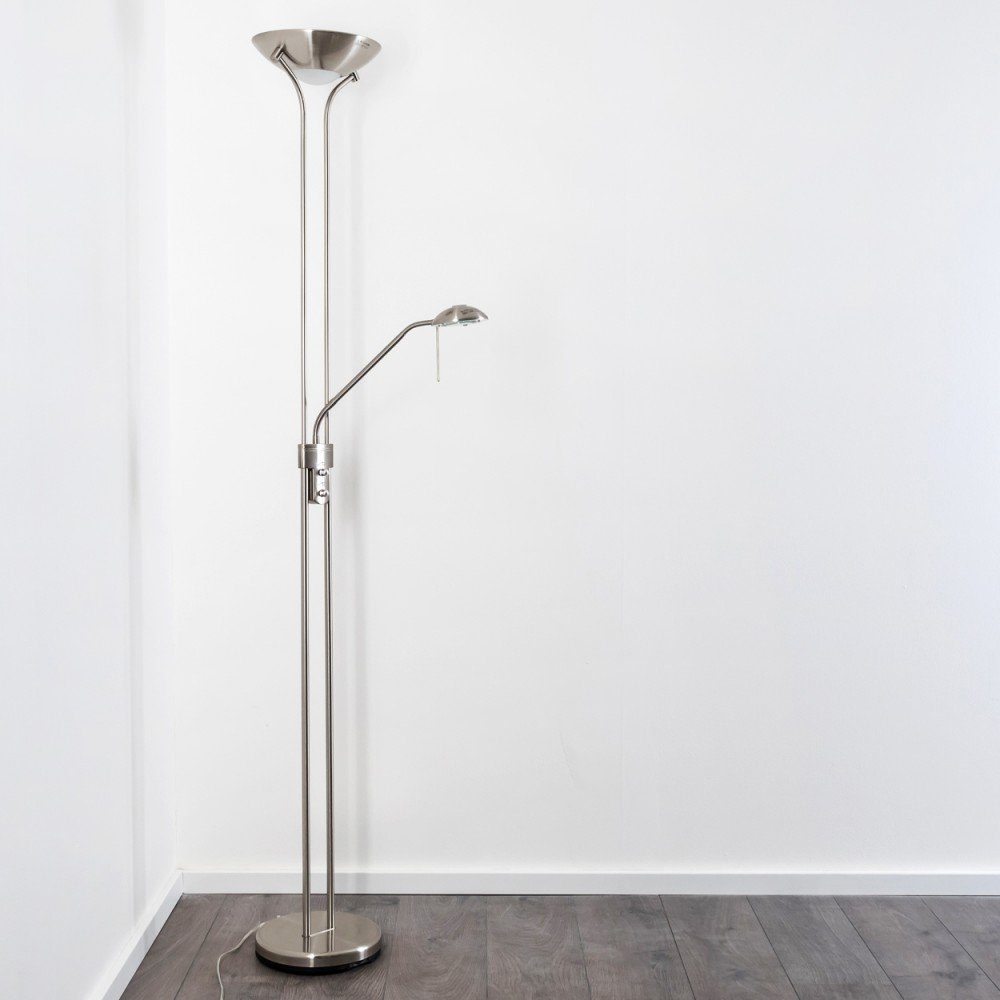 hofstein Deckenfluter »Roppa« dimmbare Stehleuchte aus Metall in Nickel-matt, 3000 Kelvin, Stehleuchte Drehdimmer, 1600 Lumen, 480 Lumen, verstellbarer Lesearm – Bild 4 von 5