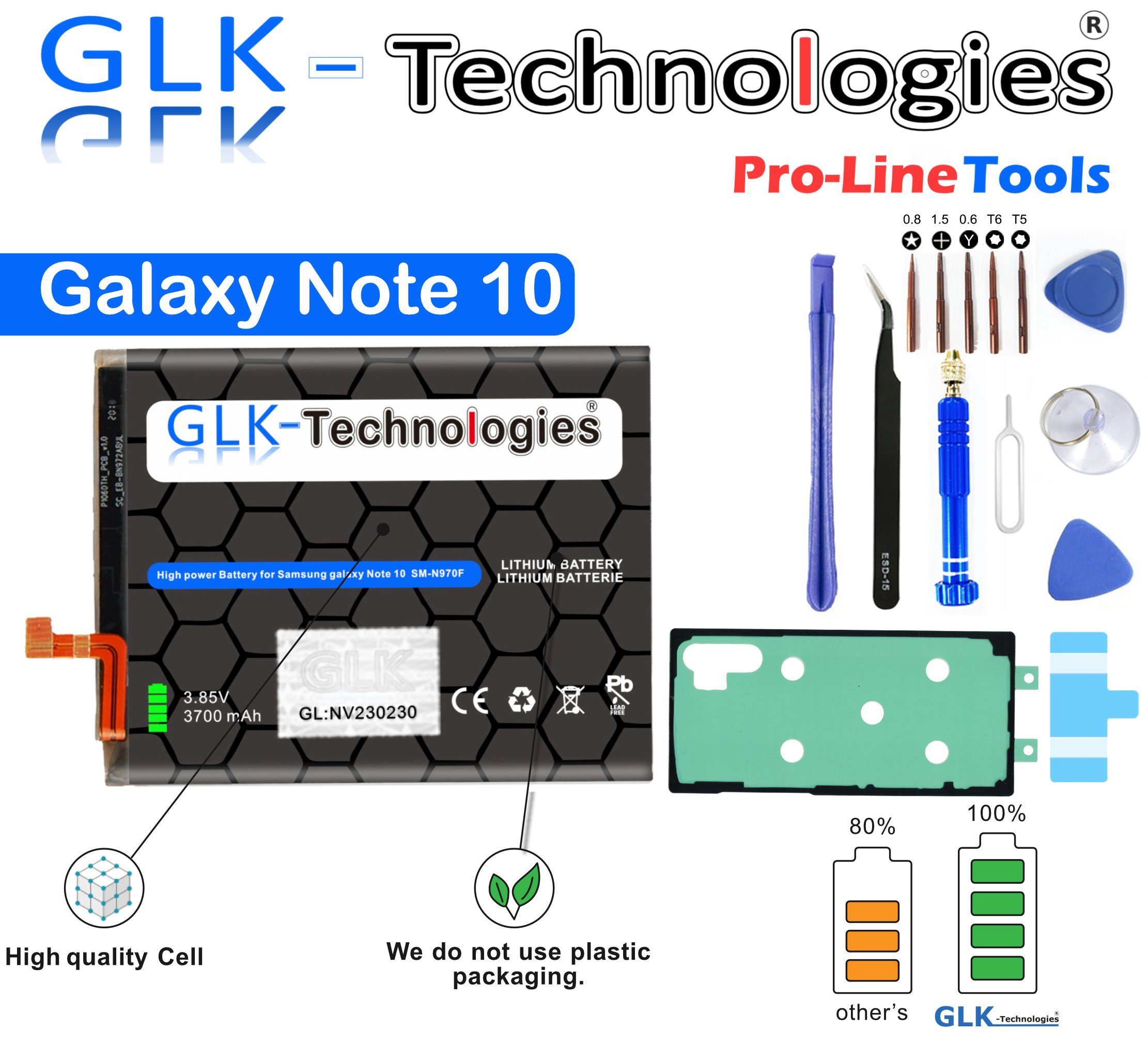 Samsung (N970F) EB-BN970ABU Handy-Akku GLK-Technologies Galaxy Akku Werkzeug Note (3700 mit GLK für V) 10