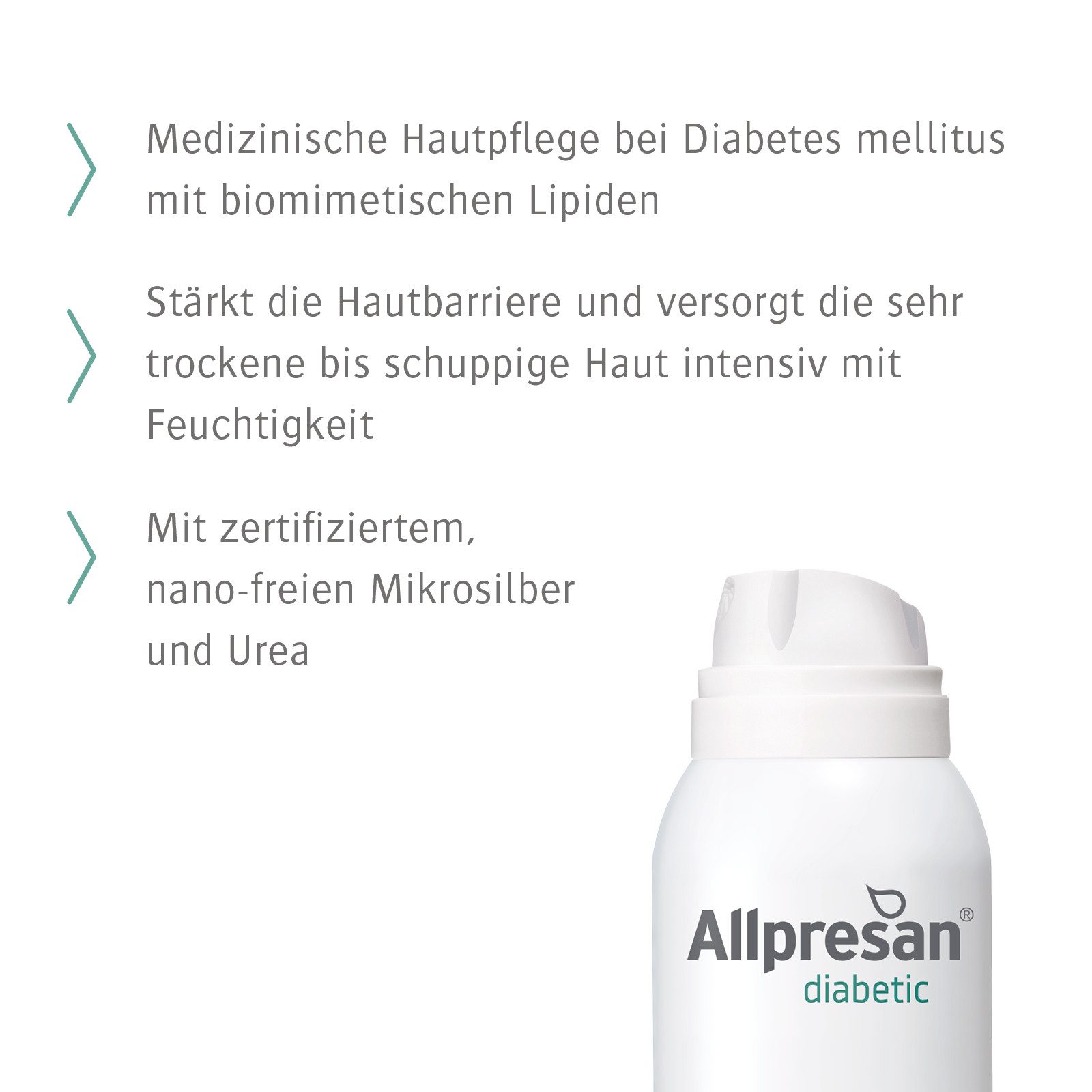 Allpresan Fußschaum Allpresan diabetic MIKROSILBER + REPAIR Pflegeserie -Größe wählbar- zertifiziertes Mikrosilber, 1-tlg., Antibakterielle Spezial-Fußpflege bei Diabetes mellitus