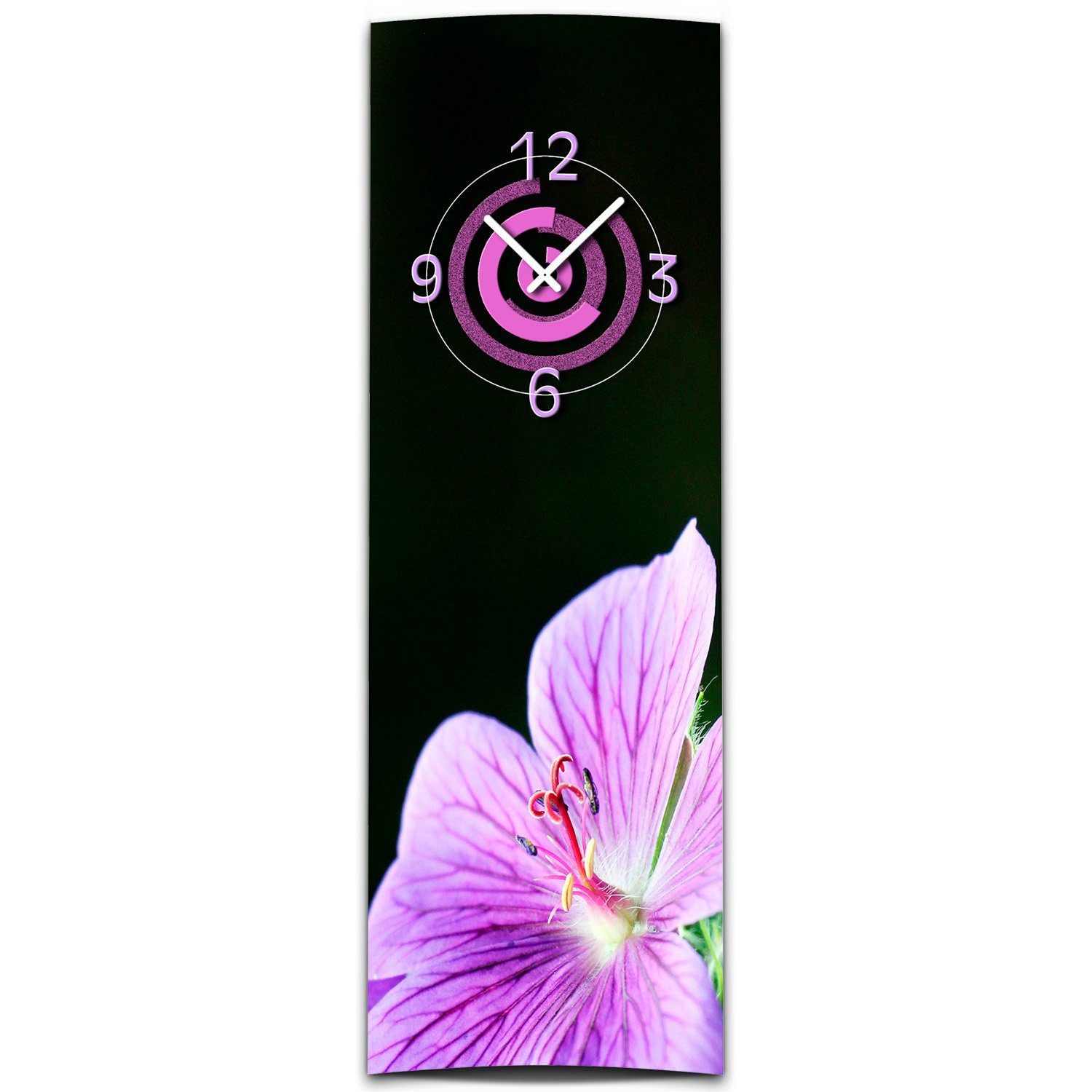 dixtime Wanduhr Wanduhr 30x90 Alu-Dibond) aus hochkant Dixtime XXL cm 3D 4mm 3D-Optik leises (Einzigartige Orchidee Optik lila