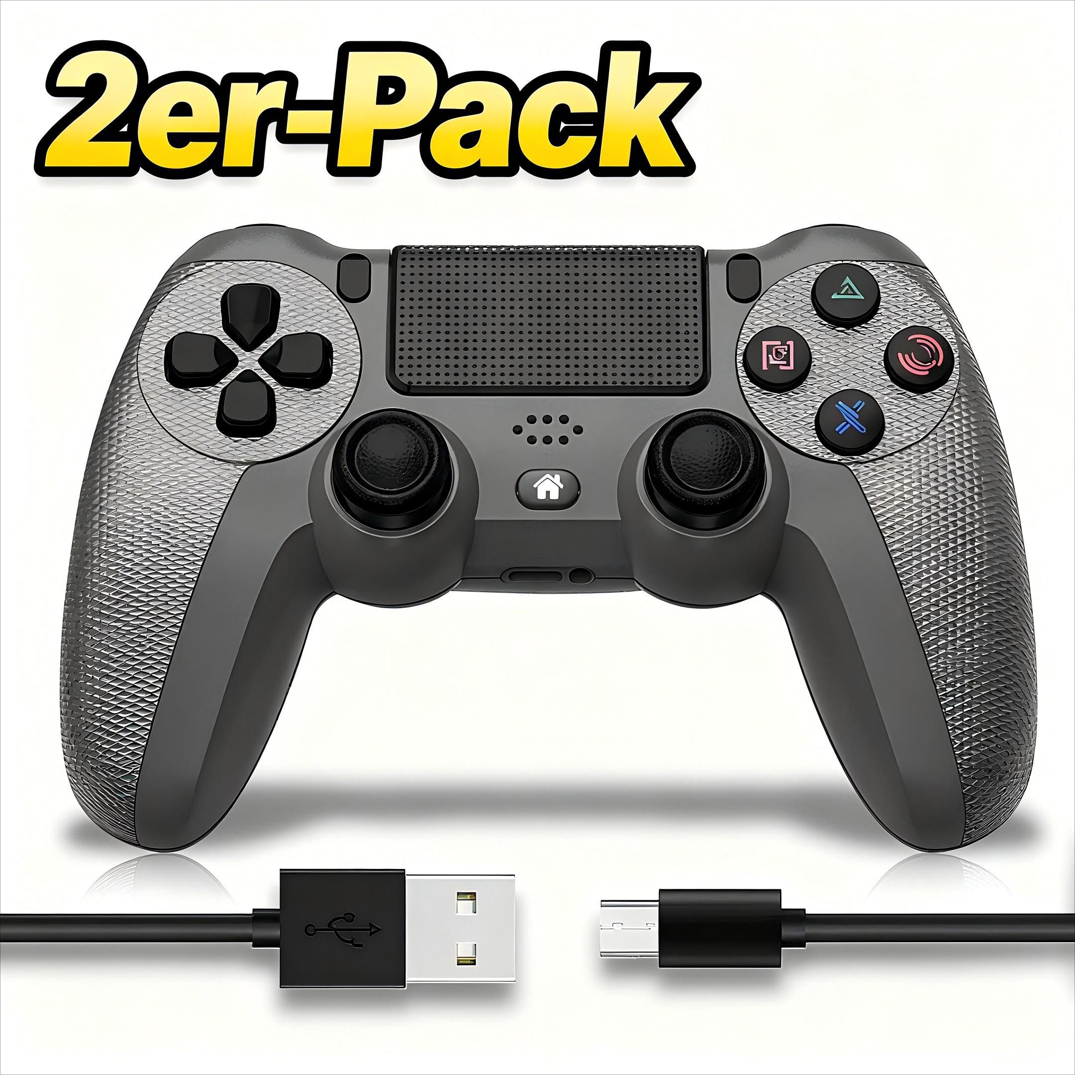 POPOLIC Controller für PS4 Mobile, Dualshock,Wireless PC-Controller (6-Achsen, LED-Licht, Touchpanel, Kopfhörerbuchse, inkl. Ladekabel, 2 St., 600-mAh-Akku, Bequeme Tasten, Präzises D-Pad)