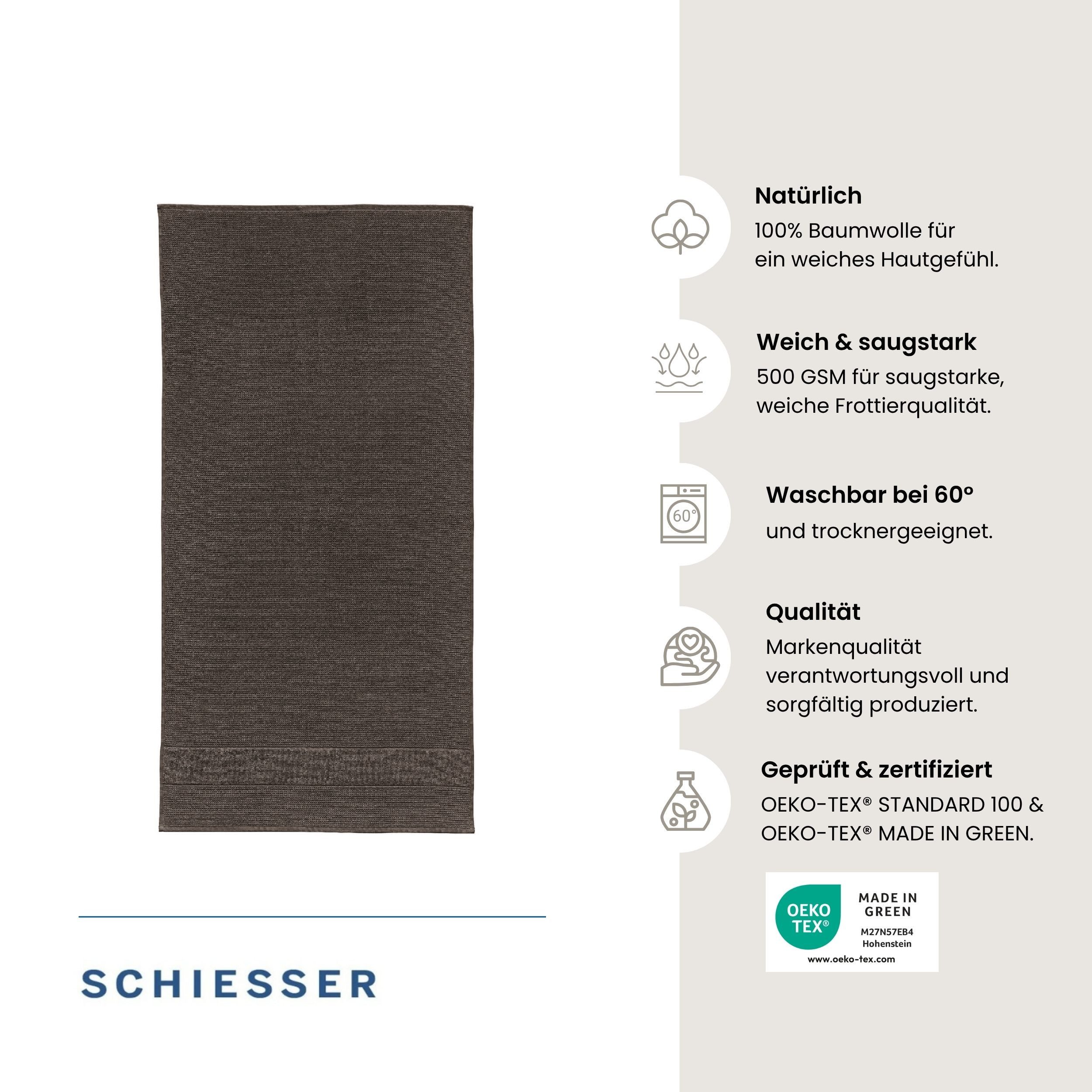 Schiesser Handtücher Turin aus 100% Baumwolle in dezenter Reiskornoptik, Frottier (Set, 4-St), OEKO-TEX® MADE IN GREEN – Bild 2 von 5