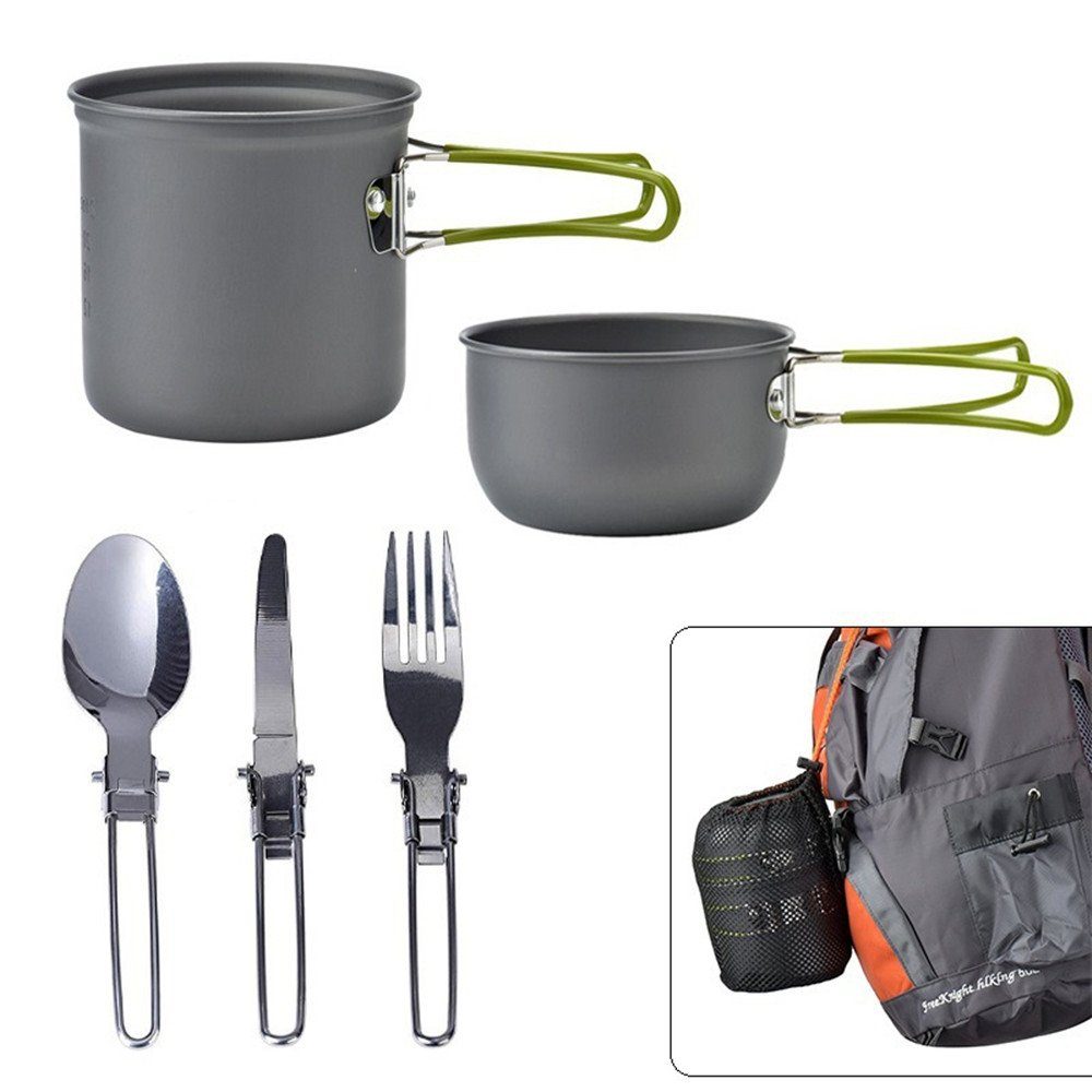 XDeer Gaskocher Set,Campinggeschirre Geschirr Camping, Bratpfanne Set Set Topf Kochtopf Töpfen Kochgeschirr orange Camping Picknick Kochgeschirr