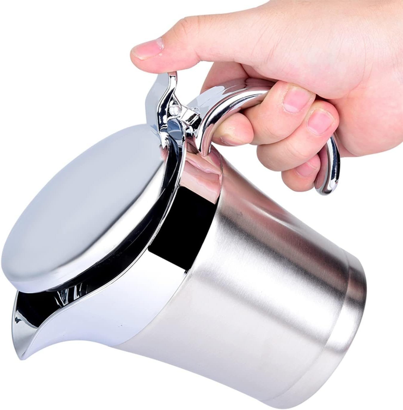 FELIXLEO Sauciere Edelstahl Sauciere mit Deckel, doppelwandig, 450ml, Silber