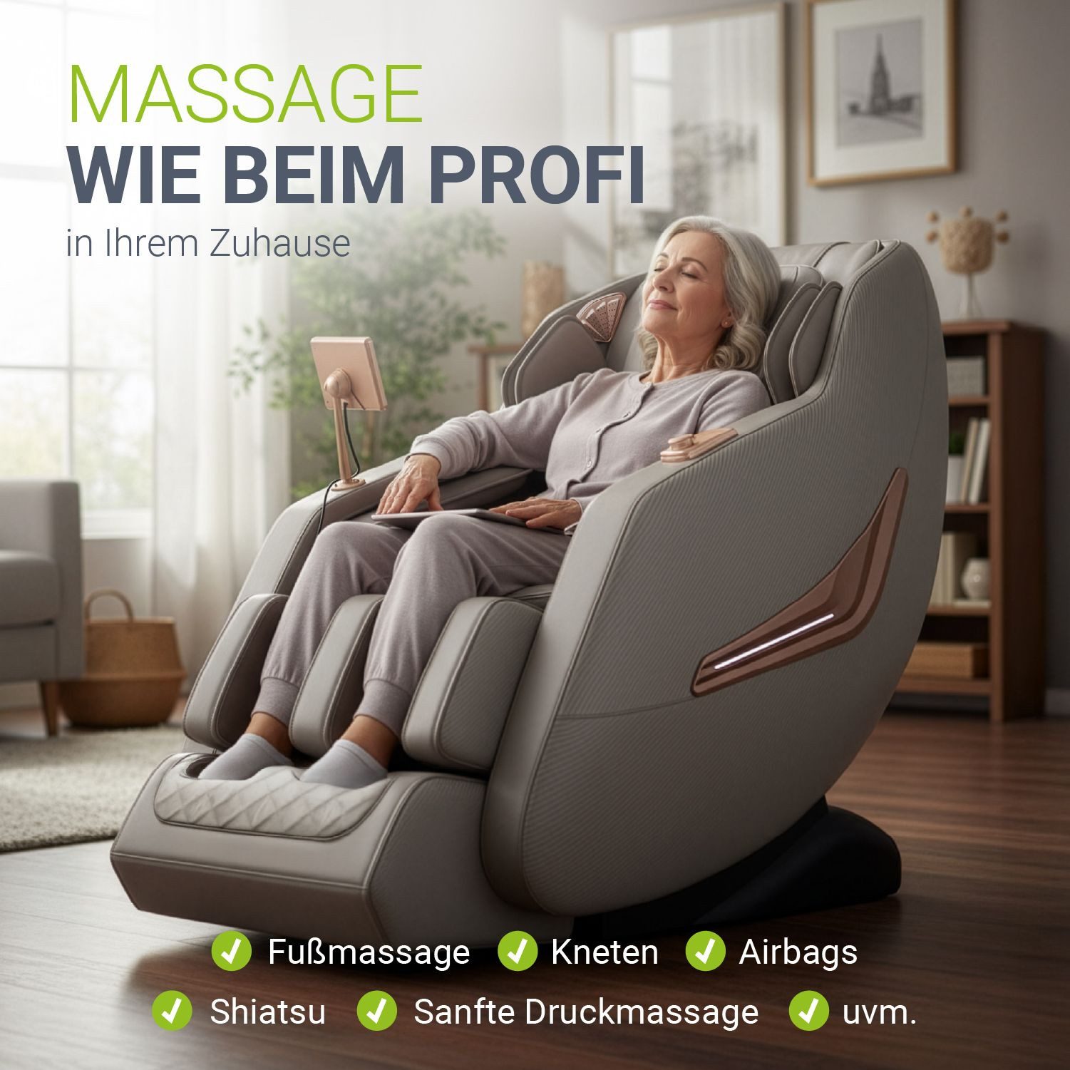 Juskys Massagesessel Paros, Ganzkörpermassage, SL-Track, Zero-Gravity, Touchscreen, Fernbedienung