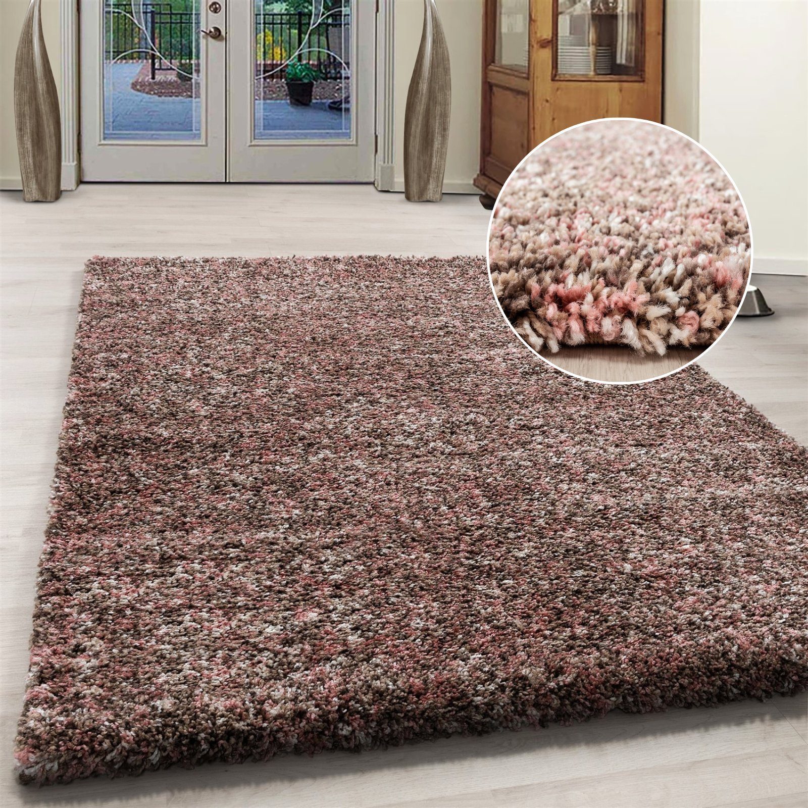 Hochflor-Teppich meliert Langflorteppich Hochflorteppich Wohnzimmer weich, Miovani, Höhe: 30 mm Rosa