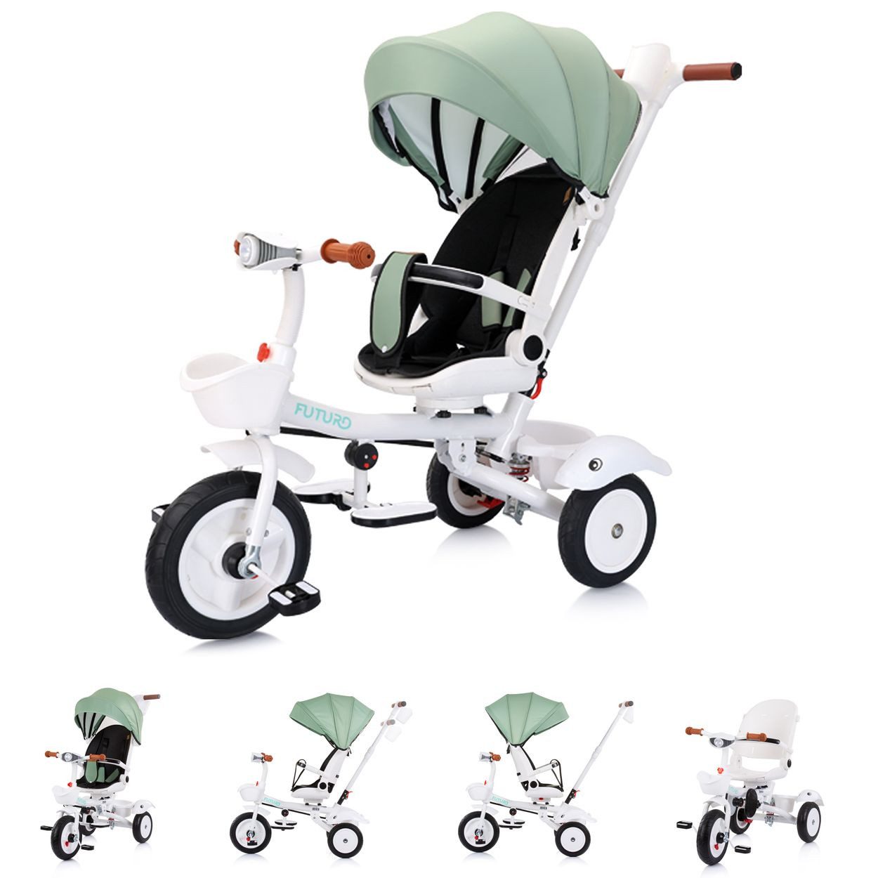 Chipolino Dreirad Futuro 2 in 1, PU-Räder, Musik, Licht, Becherhalter, Schiebegriff, faltbar, 25 kg