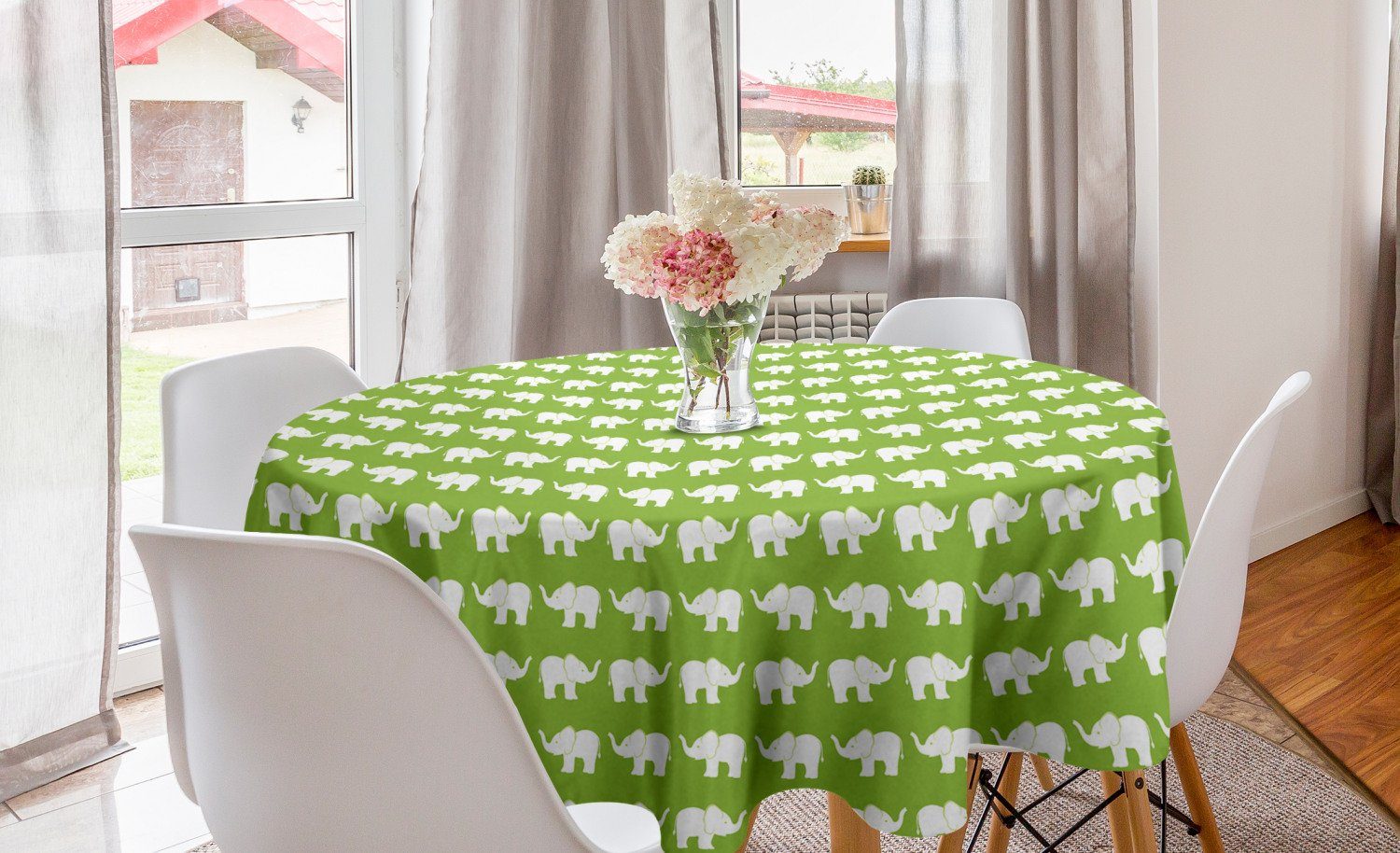Abakuhaus Tischdecke Kreis Tischdecke Abdeckung für Esszimmer Küche Dekoration, Elefant Animal Art auf Lindgrün