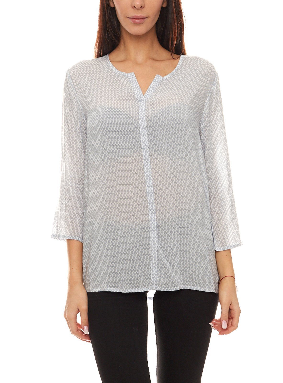 re.draft Blusentop »re.draft Bluse Shirt gemütliche Damen 3/4-Arm-Bluse  Frühlings-Shirt mit Tunika-Ausschnitt Blau/Weiß« online kaufen | OTTO