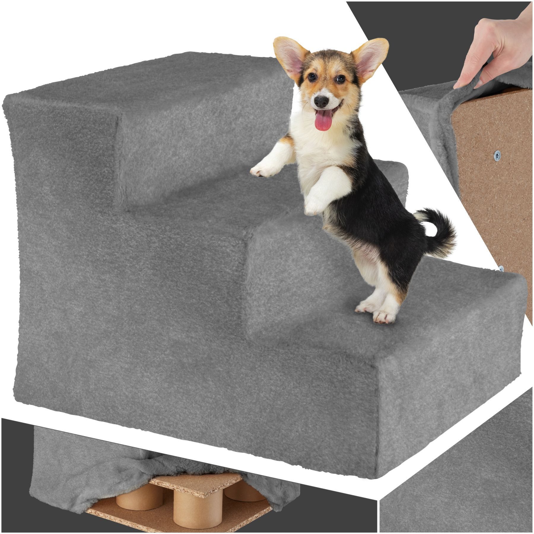tectake Haustiertreppe Hundetreppe Paw Path mit Plüschbezug 37 x 45 x 34,5 günstig online kaufen