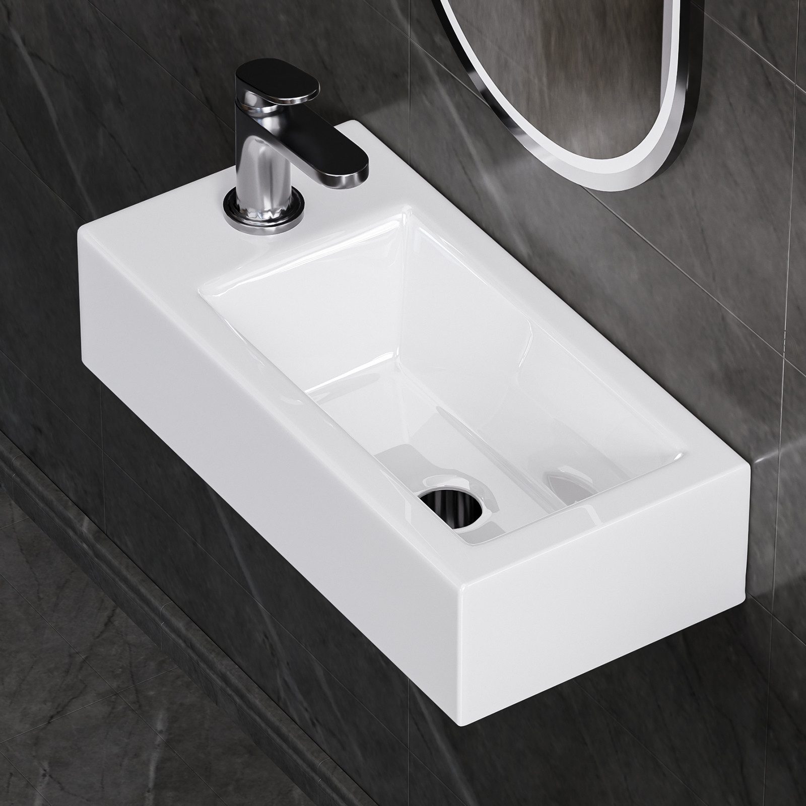 Yorbay Waschbecken Wandmotage Aufsatzbecken aus Keramik, klein mit Hahnloch günstig online kaufen