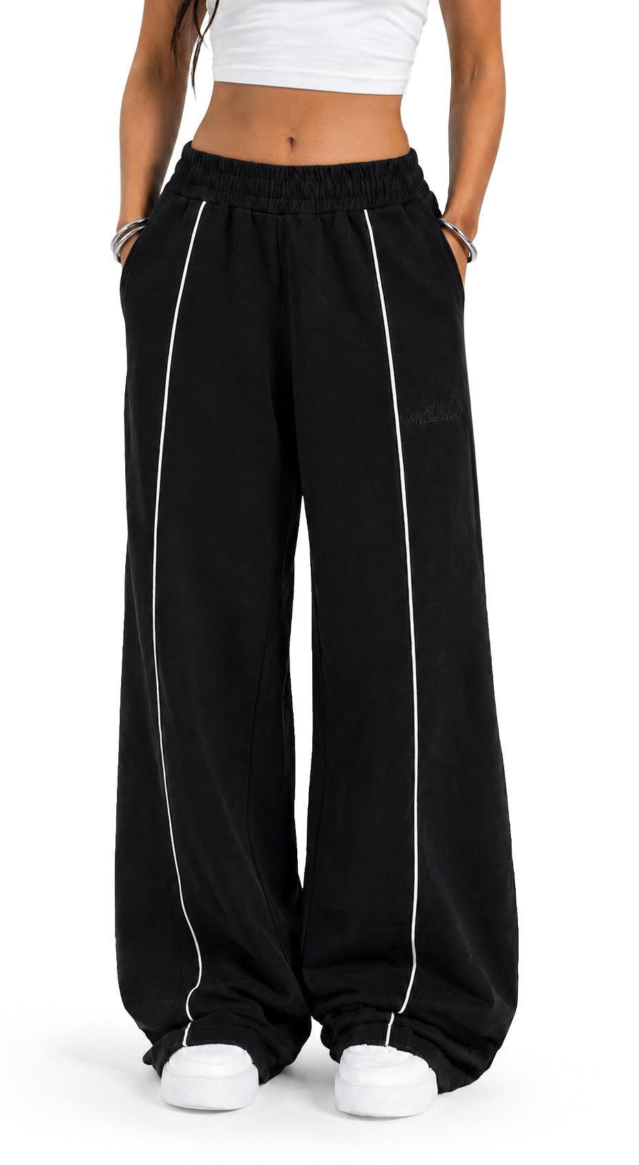 Smilodox Jogginghose Veyt Damen, Sweatpants aus Baumwolle, Sporthose Loose Fit Wide Leg, Verstellbarer Tunnelzug, Langer Schnitt, für Sport & Alltag
