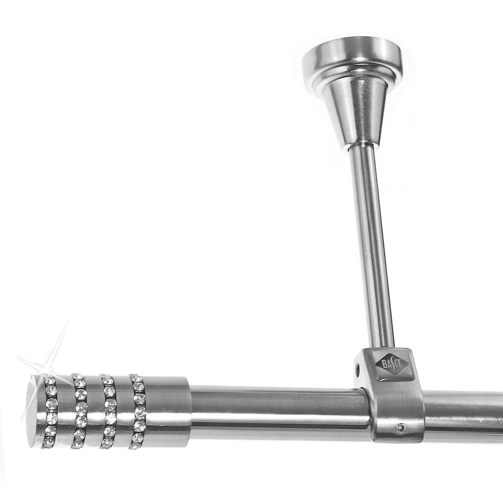 BASIT Gardinenstange Edelstahloptik 20mm mit Deckenträgern 120 cm E39, Ø 20 mm, 1-läufig, verschraubt, Metall, D51R 120 cm E39 Zylinder mit Kristall