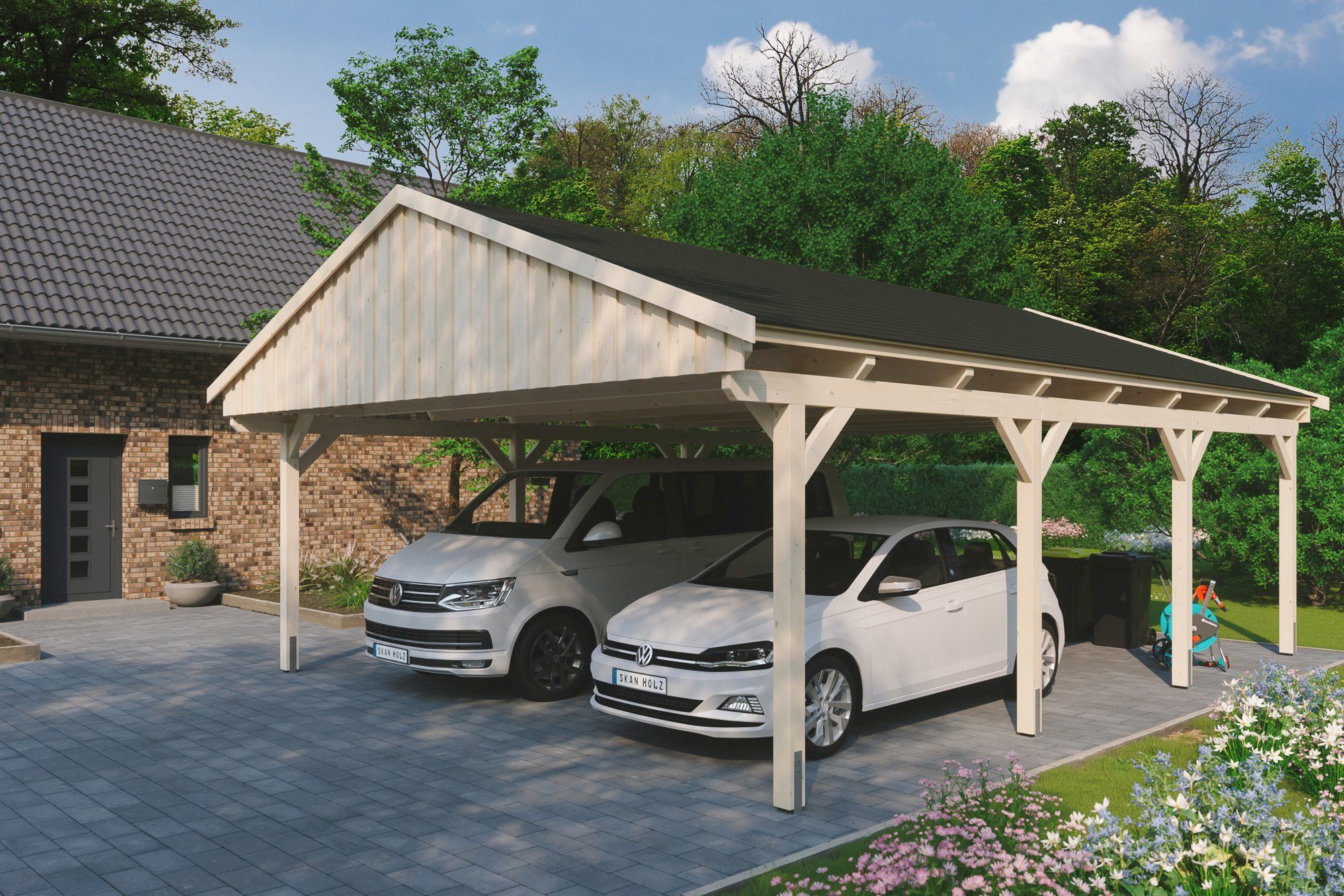 cm, Einfahrtshöhe, Doppelcarport BxT: Skanholz 618x808 Fichtelberg, schwarzen cm mit Schindeln 574