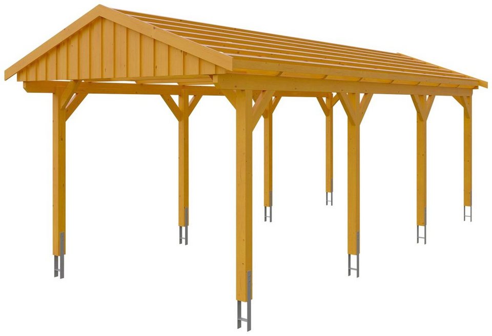 Skanholz Einzelcarport Fichtelberg, BxT: 317x808 cm, 273 cm Einfahrtshöhe,  mit Dachlattung, Satteldach-Carport, farblich behandelt in eiche hell