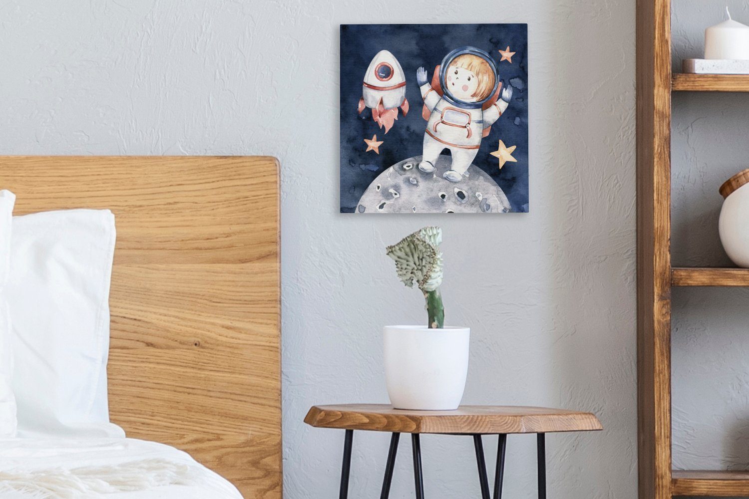 OneMillionCanvasses® Leinwandbild Weltraum - Rakete Wohnzimmer - - Kinder, (1 Jungen St), Mond Mädchen - Leinwand für Bilder Schlafzimmer 