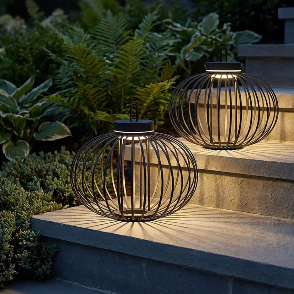 JUST LIGHT LED Außen-Tischleuchte, LED-Leuchtmittel fest verbaut, Warmweiß, LED Tischleuchte Pendellampe Akku Bambus schwarz USB Touchdimmer 2x