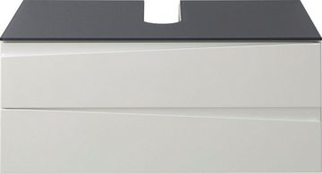 Homexperts Waschbeckenunterschrank Sharpcut in Hochglanz weiß mit Grifffräsung und Glasplatte, B 80, H 33, T 47 cm