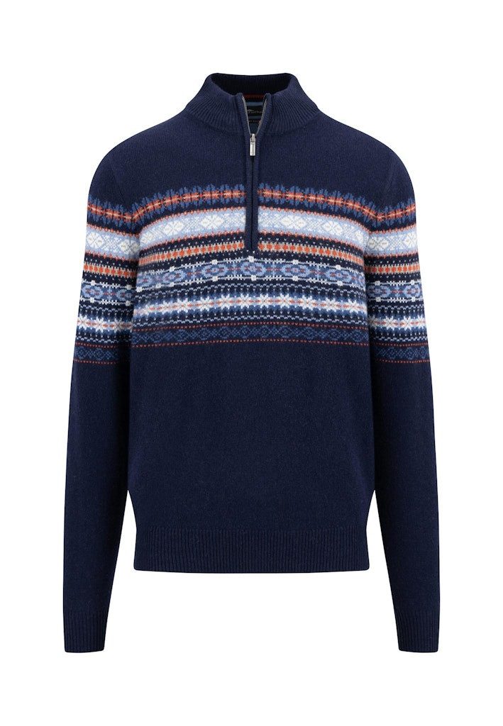 Strickpullover Zip Troyer, Jacquard
