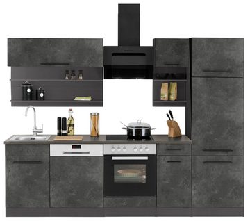 HELD MÖBEL Küchenzeile Tulsa, mit E-Geräten, Breite 270 cm, schwarze Metallgriffe, MDF Fronten