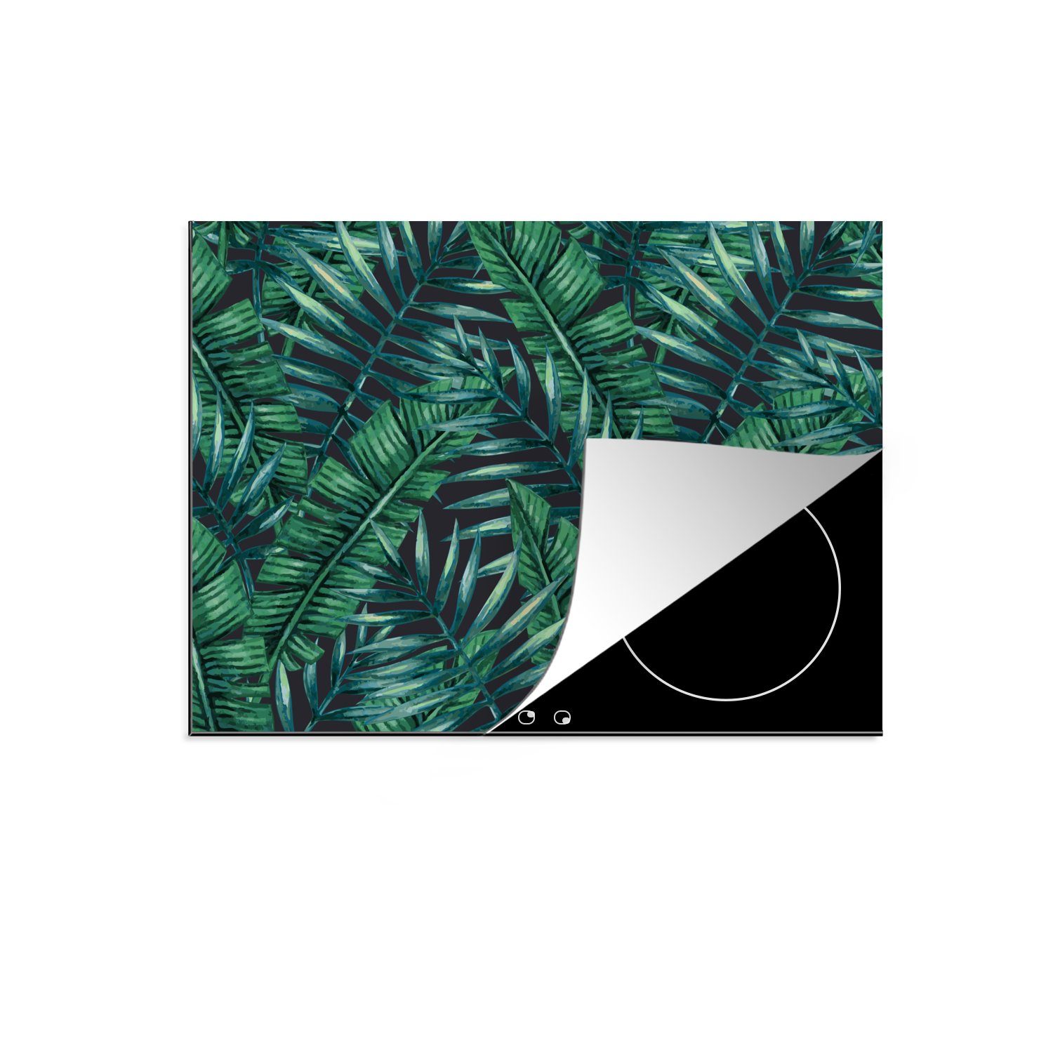 MuchoWow - 70x52 Blätter cm, tlg), Herdblende-/Abdeckplatte Tropisch, Mobile nutzbar, - Vinyl, (1 Arbeitsfläche Ceranfeldabdeckung Dschungel