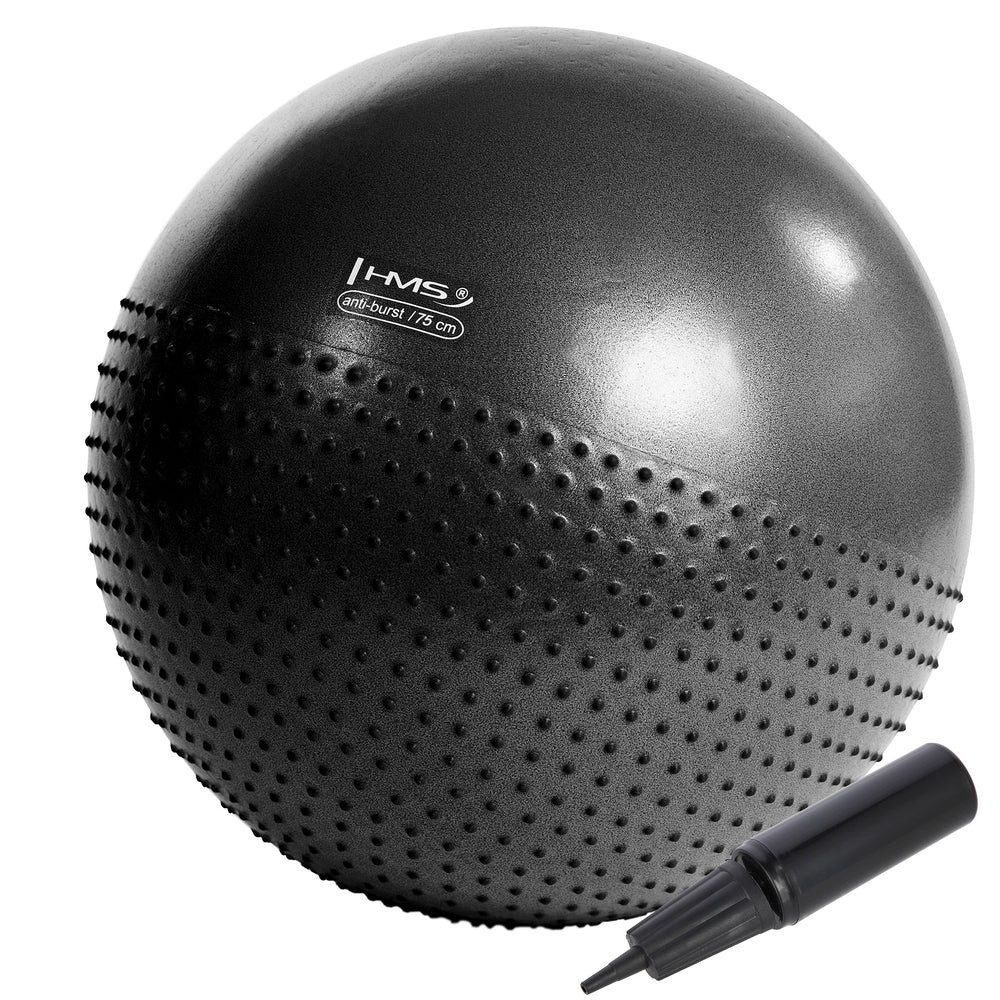 HMS Gymnastikball Massageball Fitnessball Sitzball (Spar-Set, 1-St., Ø 75 cm mit Noppen), Anti-Burst, Massagenoppen, bis 250 kg, Pumpe