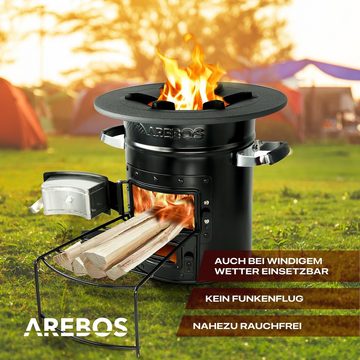 Arebos Feuerstelle Raketenofen inkl. Grillpfanne Dutch Oven BBQ, (Stück, Set)