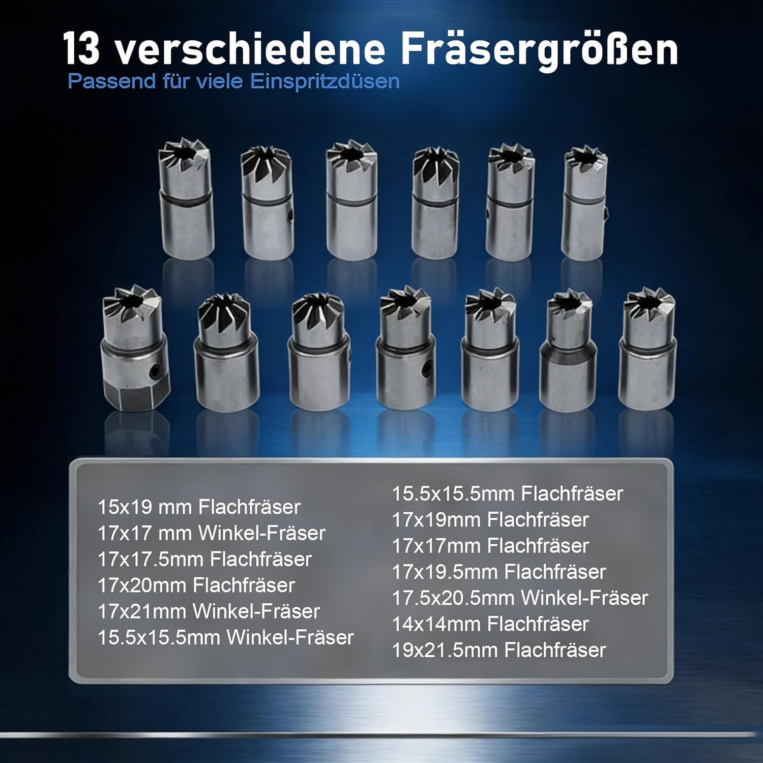 BlingBin Fräser-Set 17tlg Diesel Injektoren Dichtsitz Werkzeug Einspritzdüsen Dichtflächen, 17er Set, 17-tlg., 13 verschiedene Klingengrößen (15 mm, 17 mm, 18 mm, 20 mm), Nachschneidwerkzeug für Common Rail Dieselmotoren