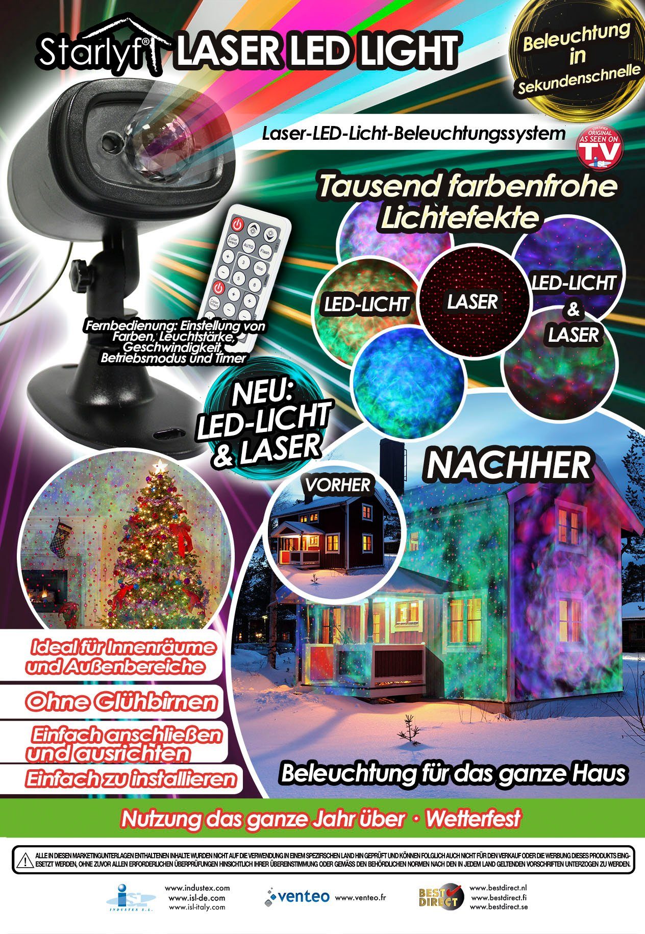 Starlyf LED Gartenstrahler Laser Led Light, 7 Funktionen, LED fest