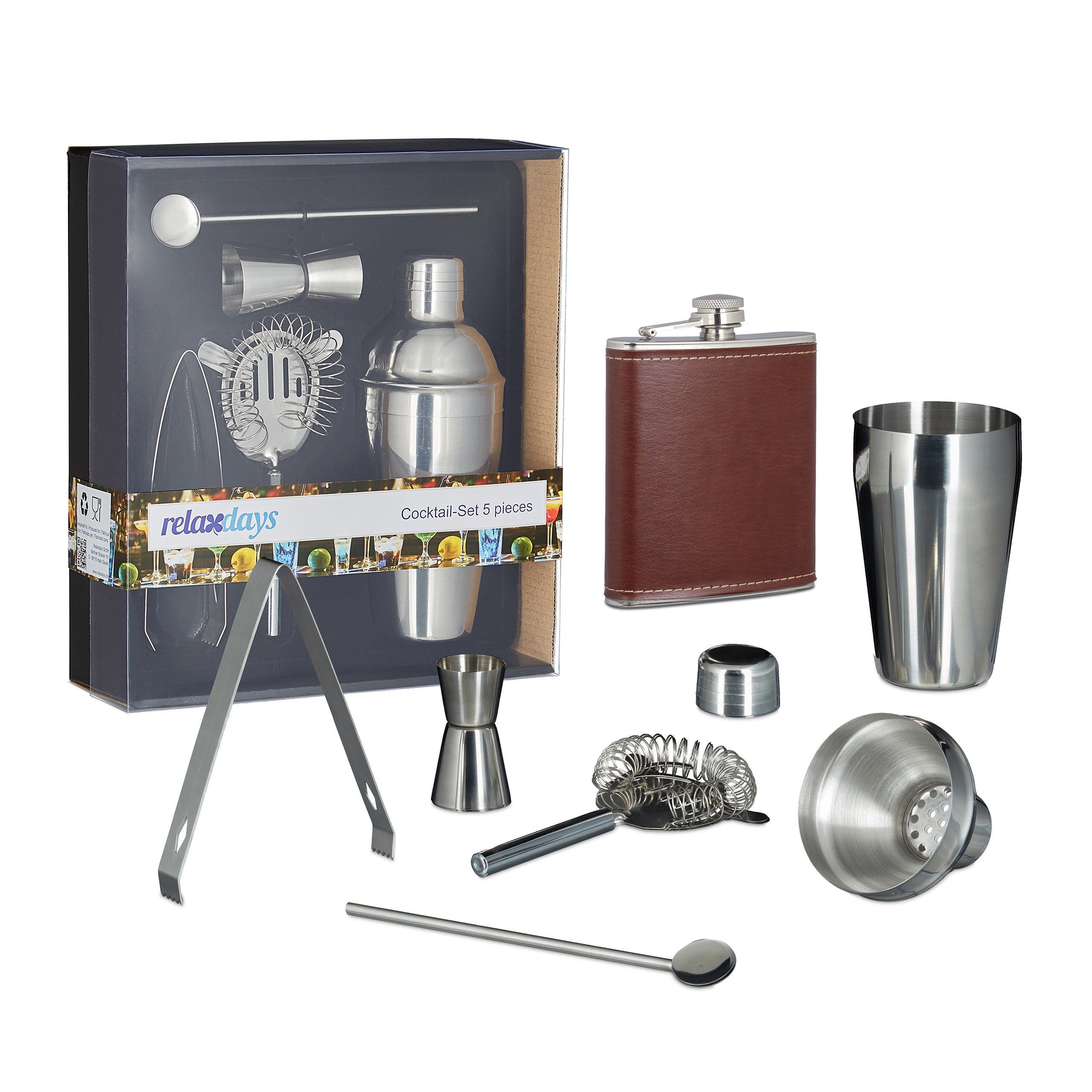 relaxdays Cocktail Шейкер 6-tlg. Cocktail Set, Edelstahl
