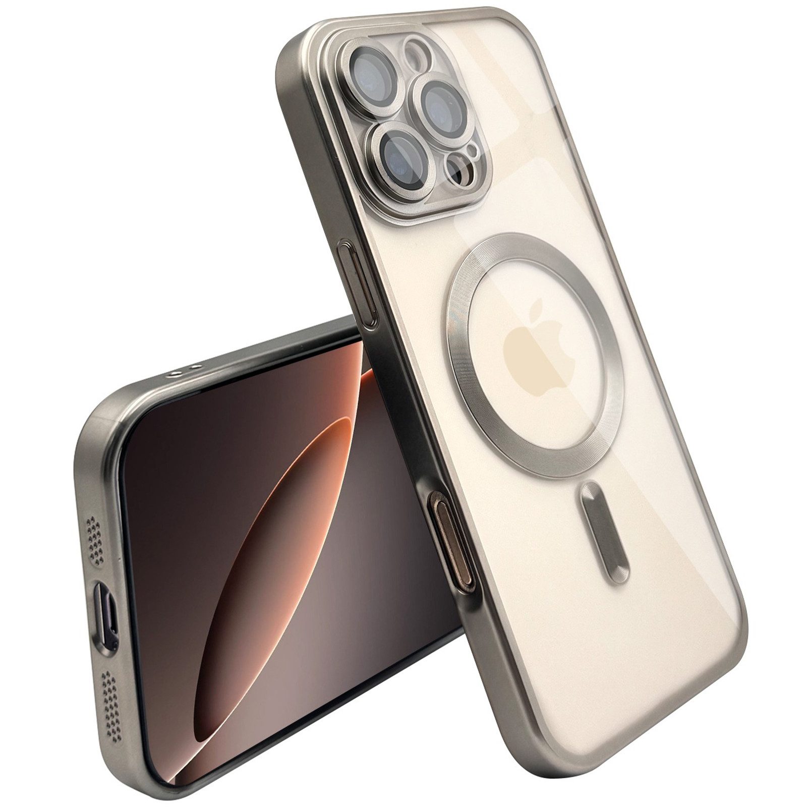 Wörleonline Handyhülle für iPhone 16 Pro / iPhone 16 Pro Max mit integriertem Kameraschutz, TPU Schutzhülle in passendem Titan-Farbton, MagSafe kompatible Hülle