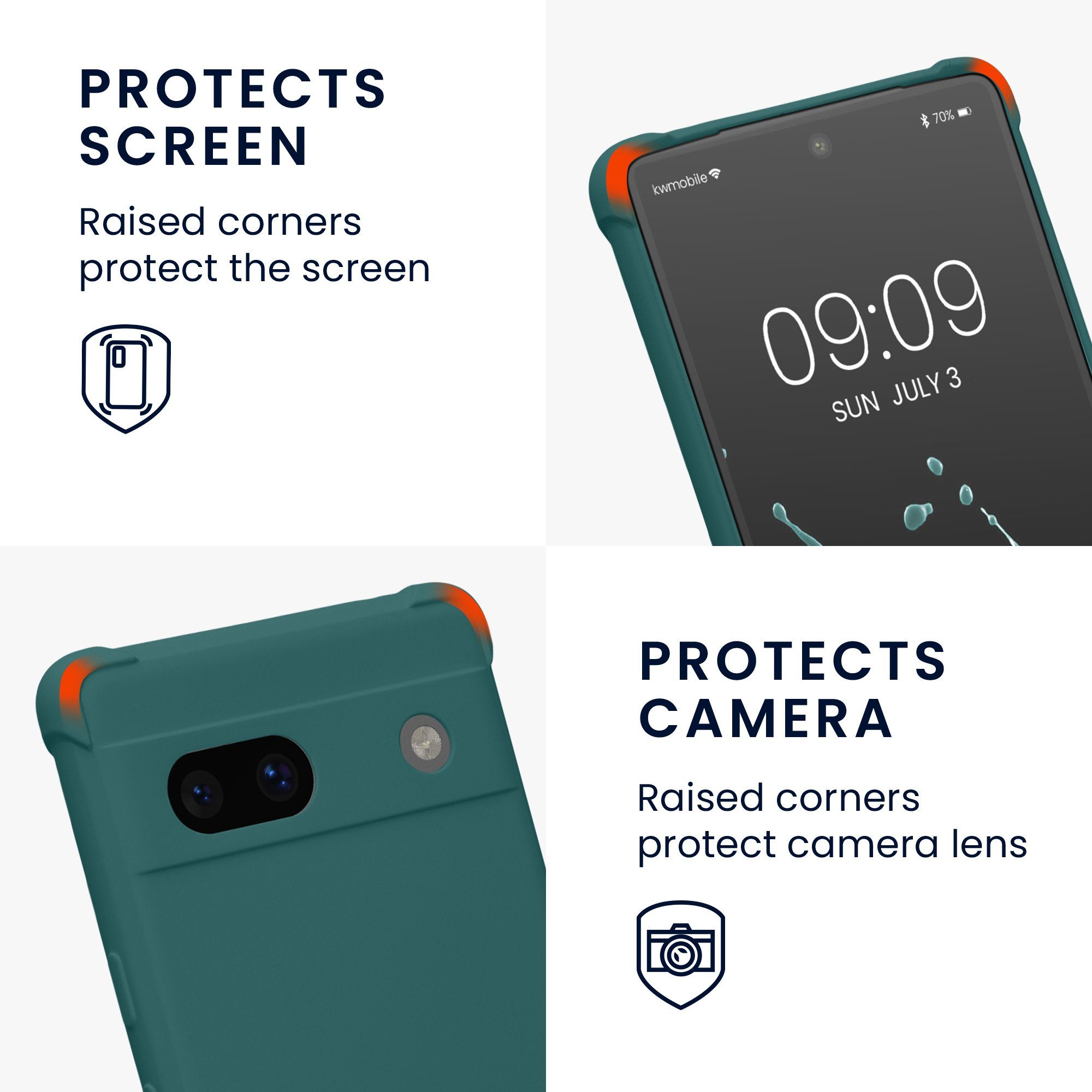 kwmobile Etui Hülle für Google Pixel 7a, mit Metall Kette zum Umhängen - Silikon Handy Cover Case Schutzhülle