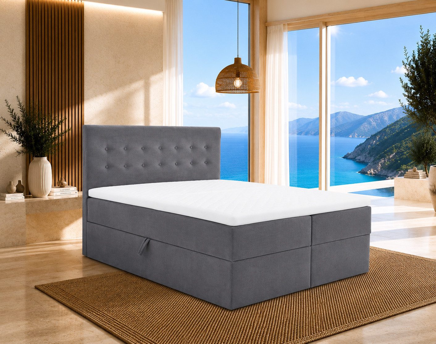 Best for Home Boxspringbett Polsterbett mit 7-Zonen-Taschenfederkernmatratze und Schubladen (Komplettset (Boxspringbett inkl. 2 Matratzen, Topper & Stauraum-Schubladen), 6-St., 140x200 160x200 180x200 200x200 cm)
