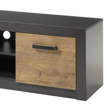 Lomadox Lowboard BAKU-61, TV- Wohnzimmer in Fresco anthrazit mit Kastanienbraun, : 153x49x42 cm