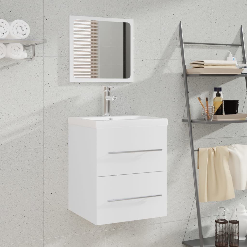 vidaXL Badezimmerspiegelschrank Waschbeckenunterschrank mit Einbaubecken Weiß Holzwerkstoff (2-St)