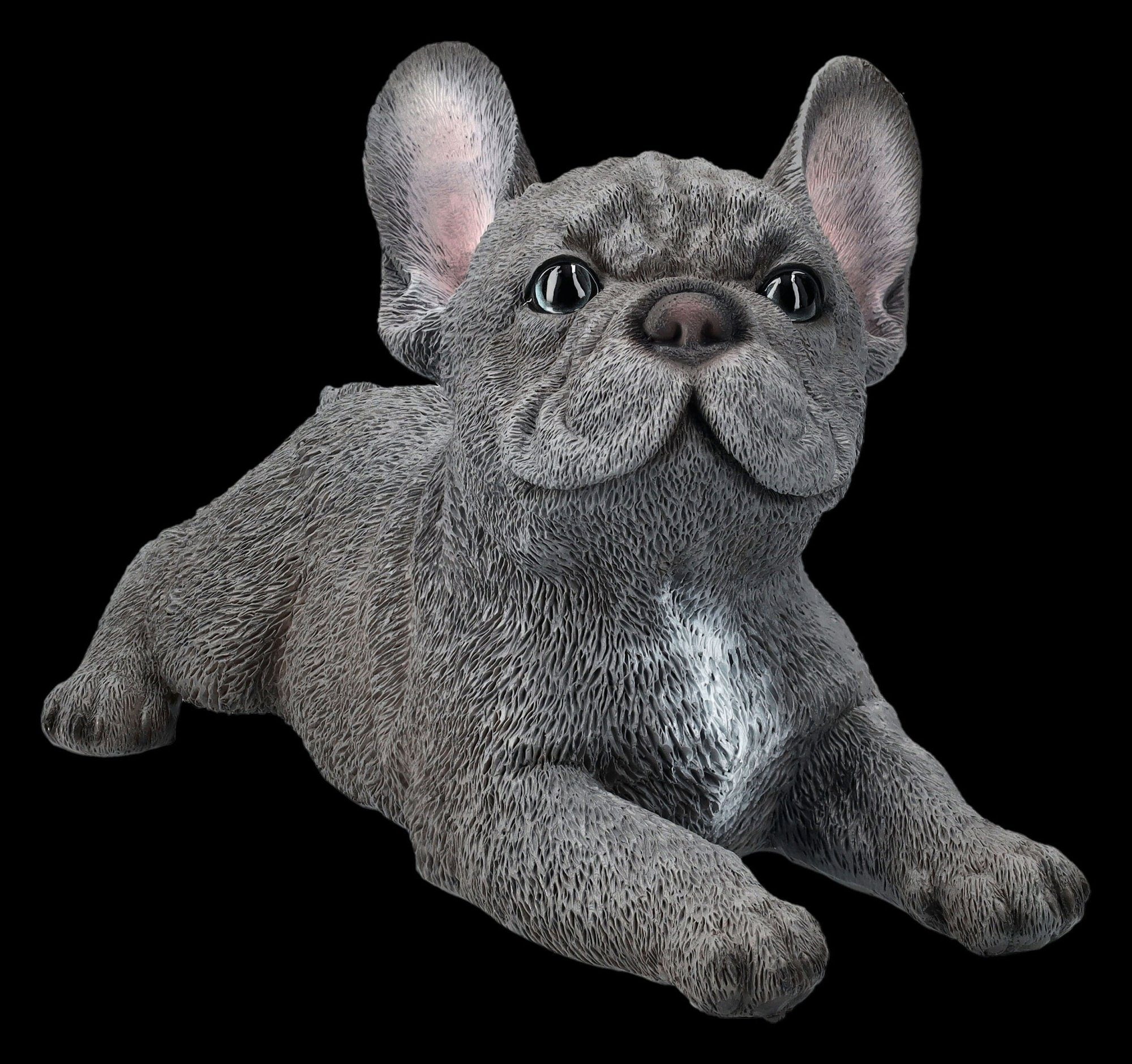 Tierdeko Figuren - Welpe grau Dekofigur GmbH Französische Shop Bulldogge Tierfigur liegend Figur