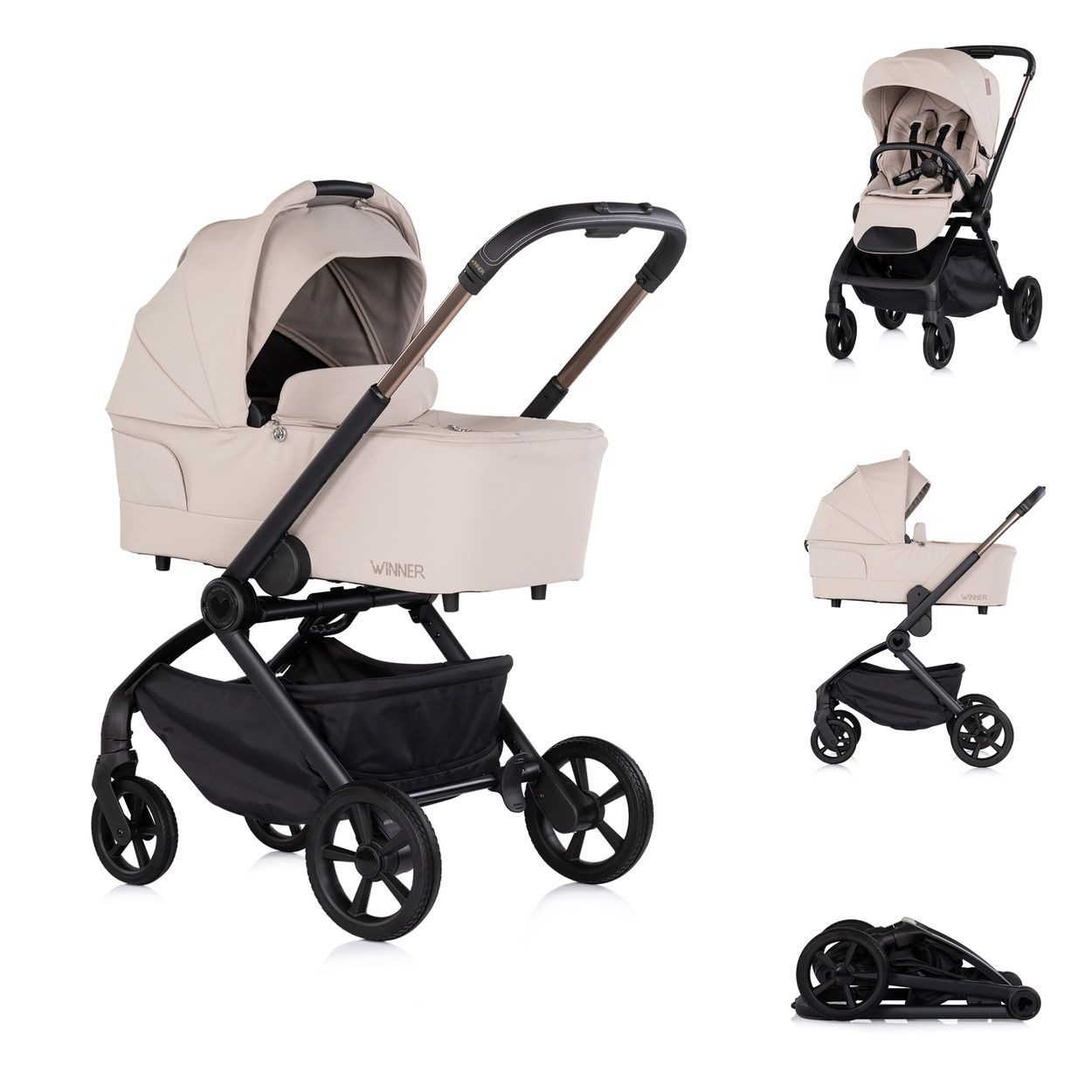 Chipolino Kombi-Kinderwagen Kombikinderwagen Winner 2 in 1, Babywanne klappbar Fußabdeckung Korb